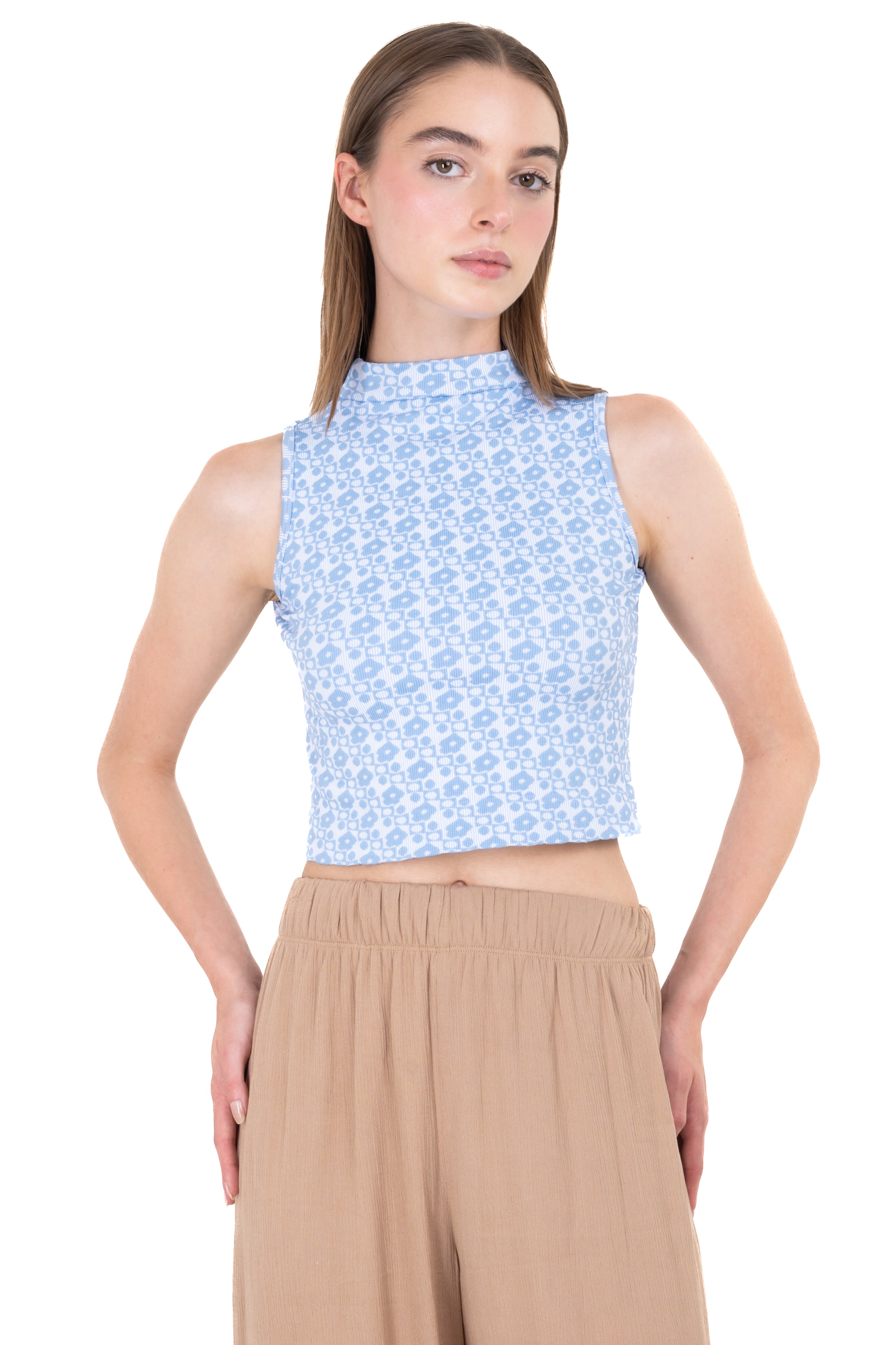 Top flores mini cuello alto AZUL COMBO