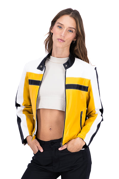 CROP Biker Leather Effect Combo yellow