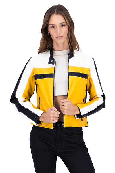 CROP Biker Leather Effect Combo yellow