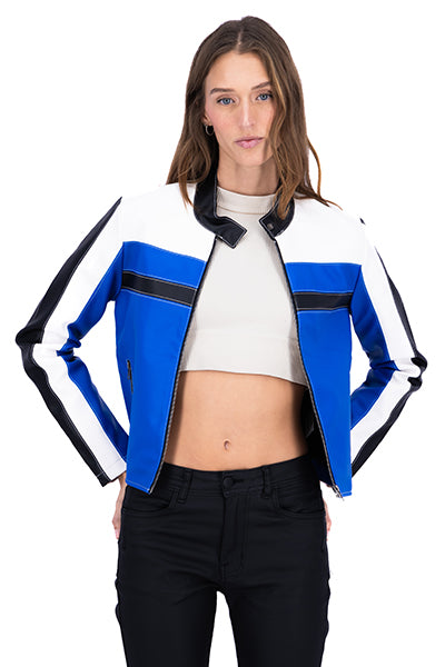 CROP Biker Leather Effect Combo blue