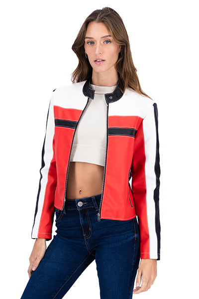 CROP Biker Leather Effect Combo red