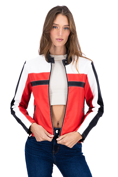 CROP Biker Leather Effect Combo red