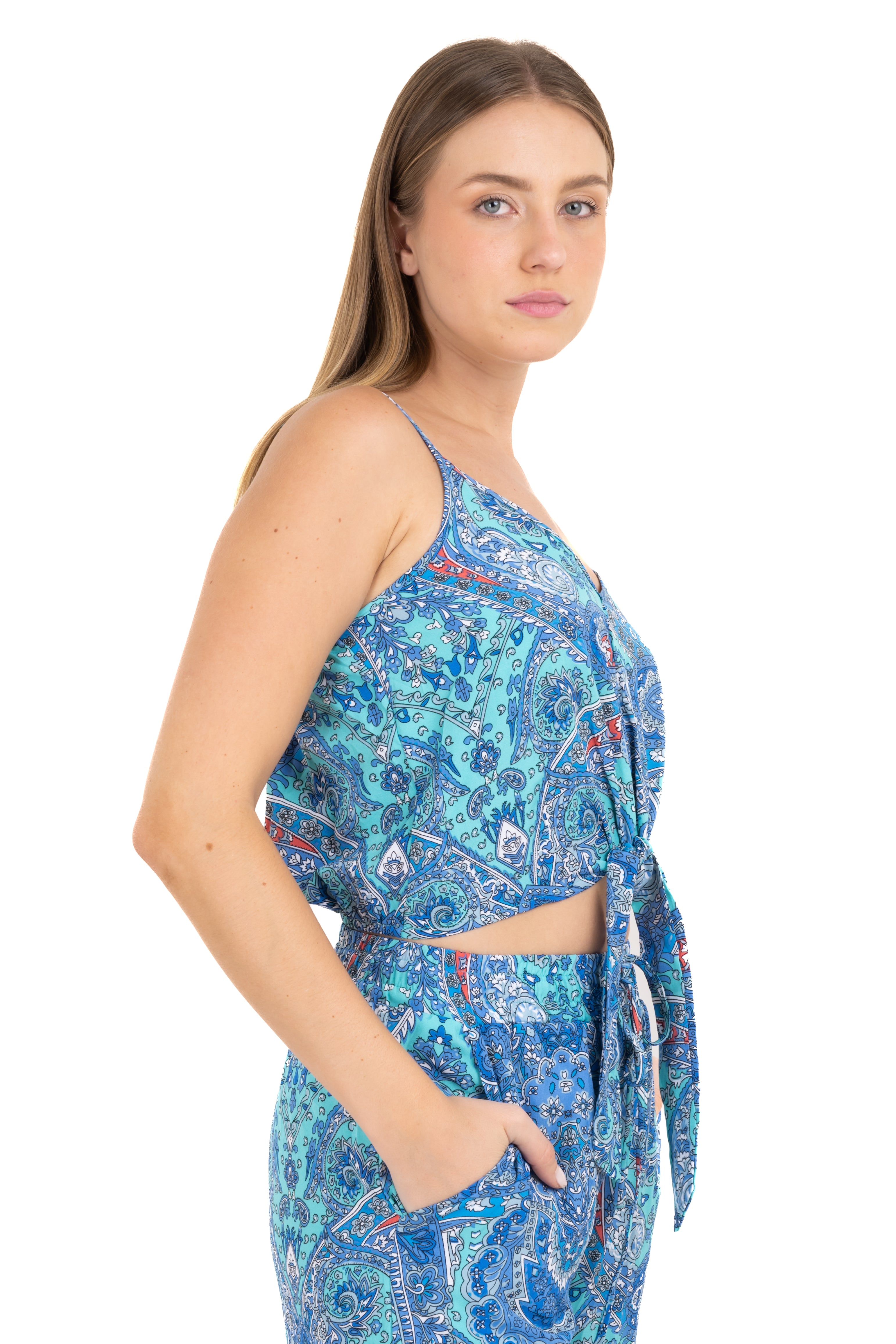 Top cintas estampado paisley AZUL COMBO