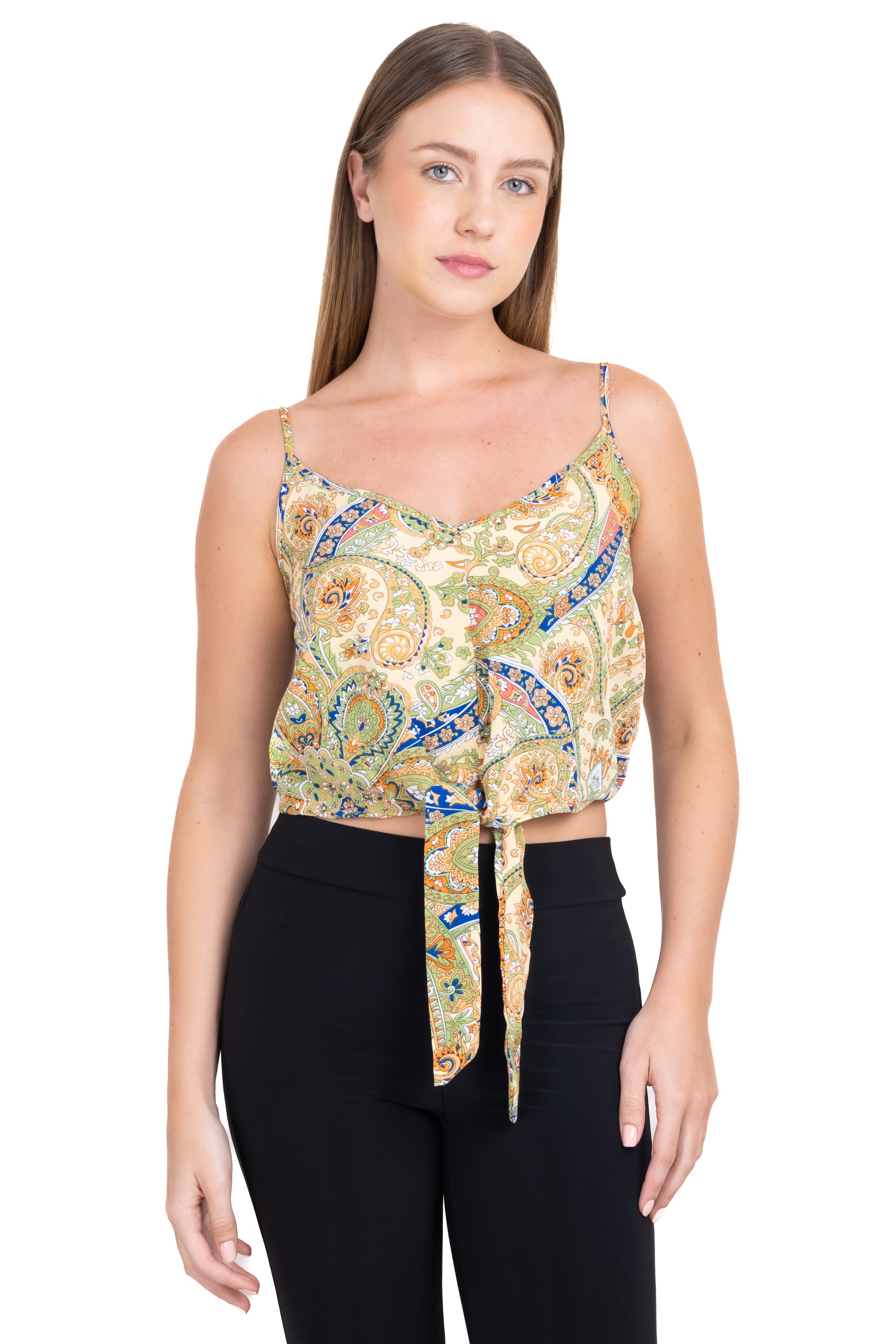 Top cintas estampado paisley VERDE COMBO