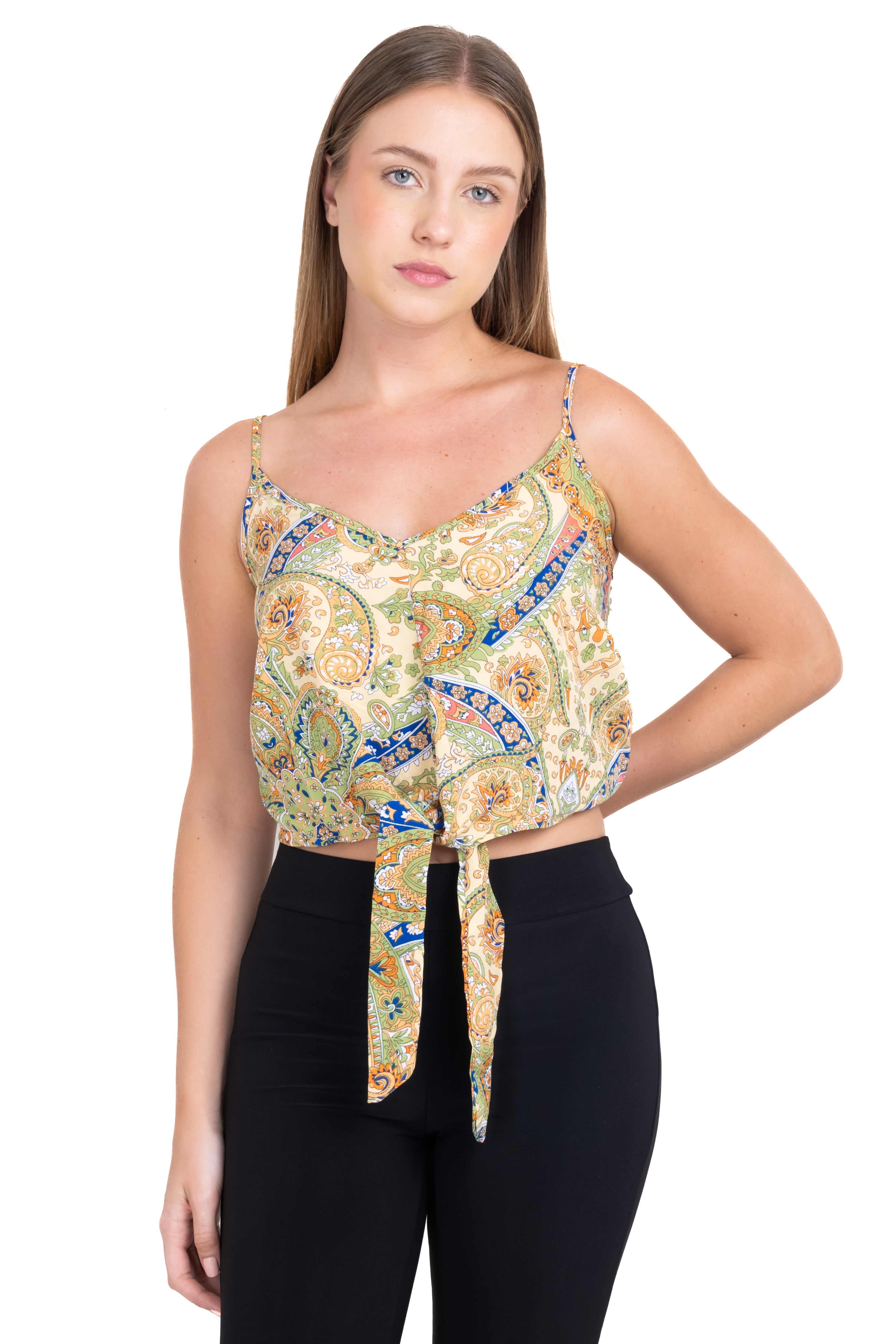 Top cintas estampado paisley VERDE COMBO