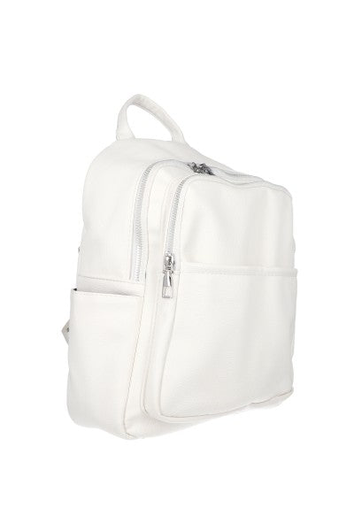 Mochila Efecto Piel Cremalleras BLANCO