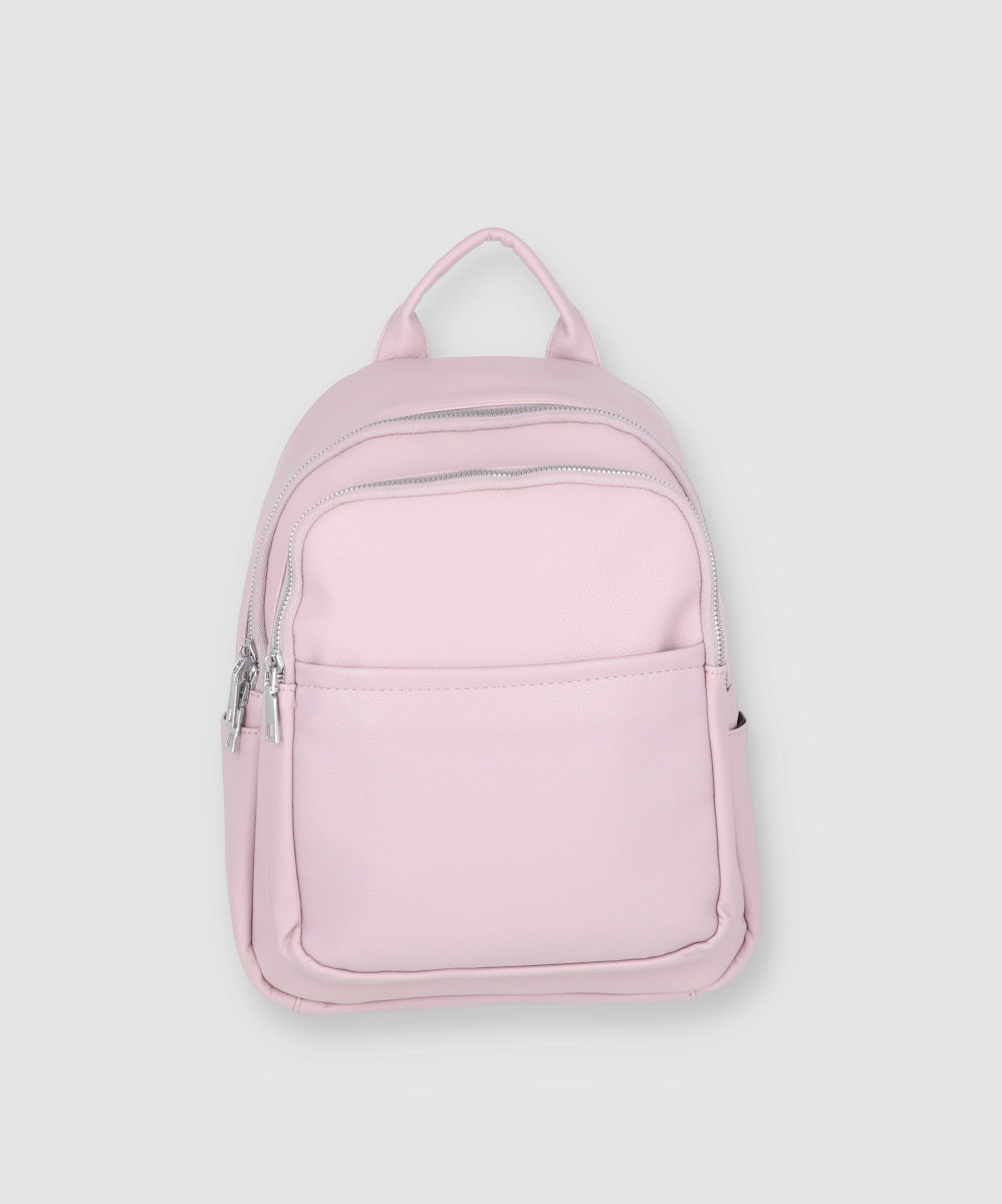 Mochila Efecto Piel Cremalleras PALO DE ROSA