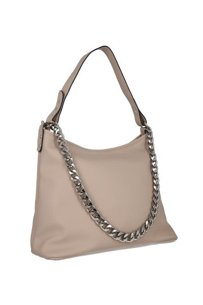 Bolsa midi efecto piel cadena TAUPE