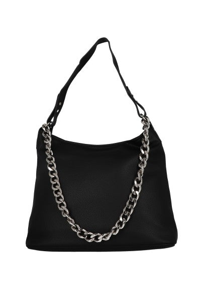 Bolsa midi efecto piel cadena NEGRO