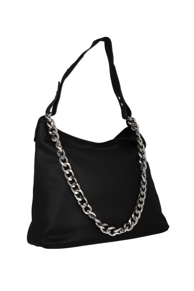 Bolsa midi efecto piel cadena NEGRO