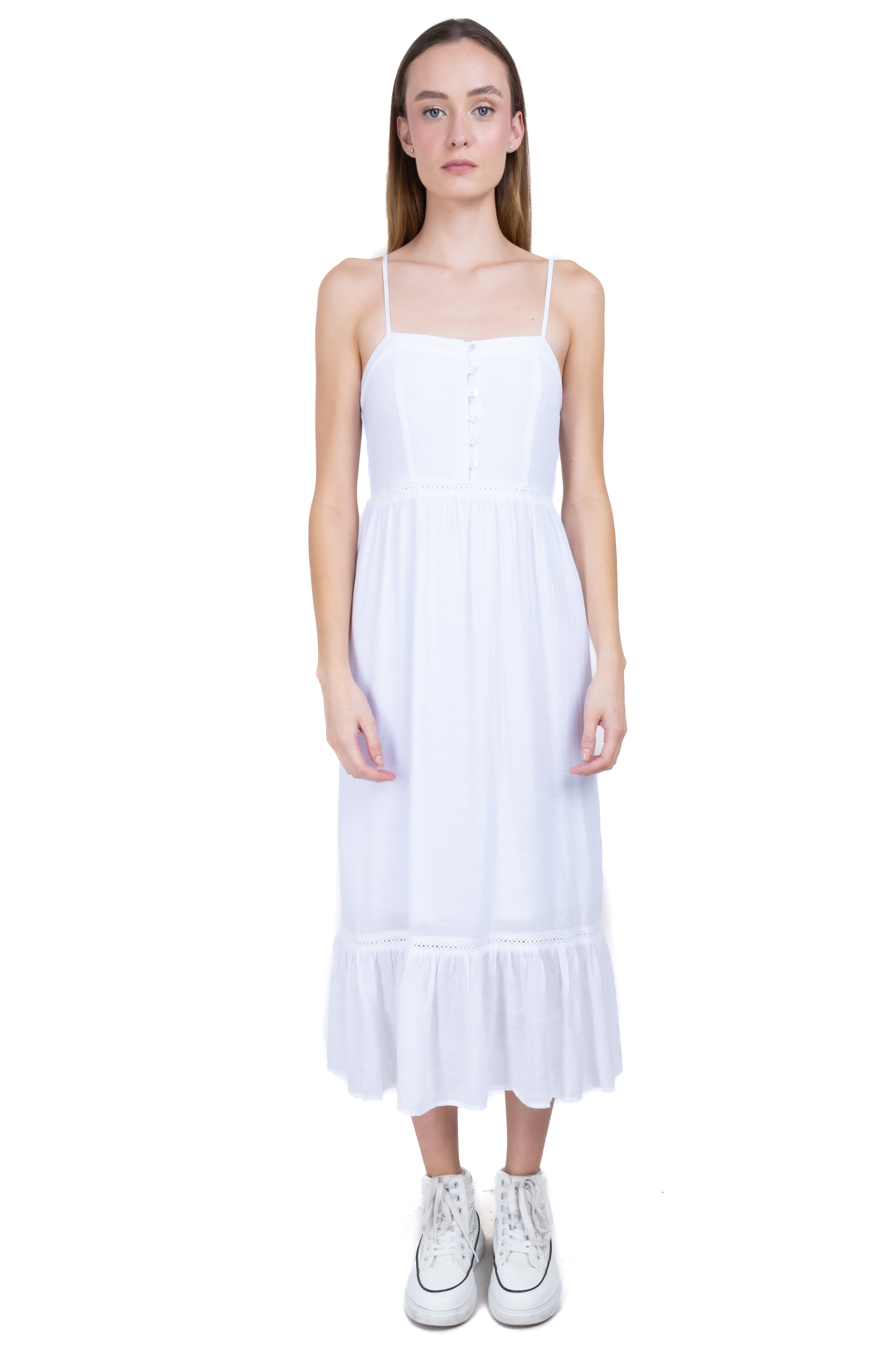 Vestido midi tirantes botones BLANCO