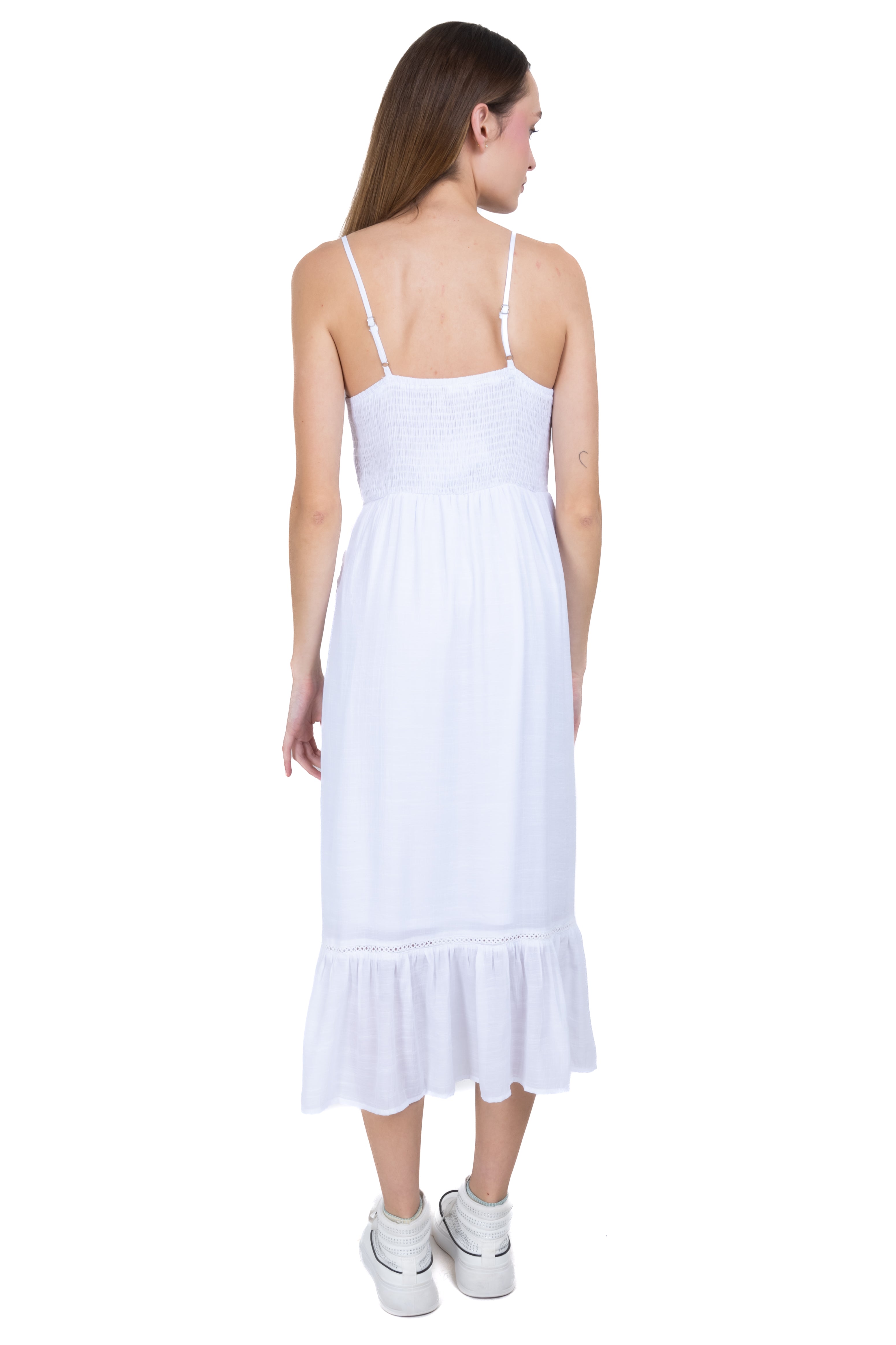 Vestido midi tirantes botones BLANCO