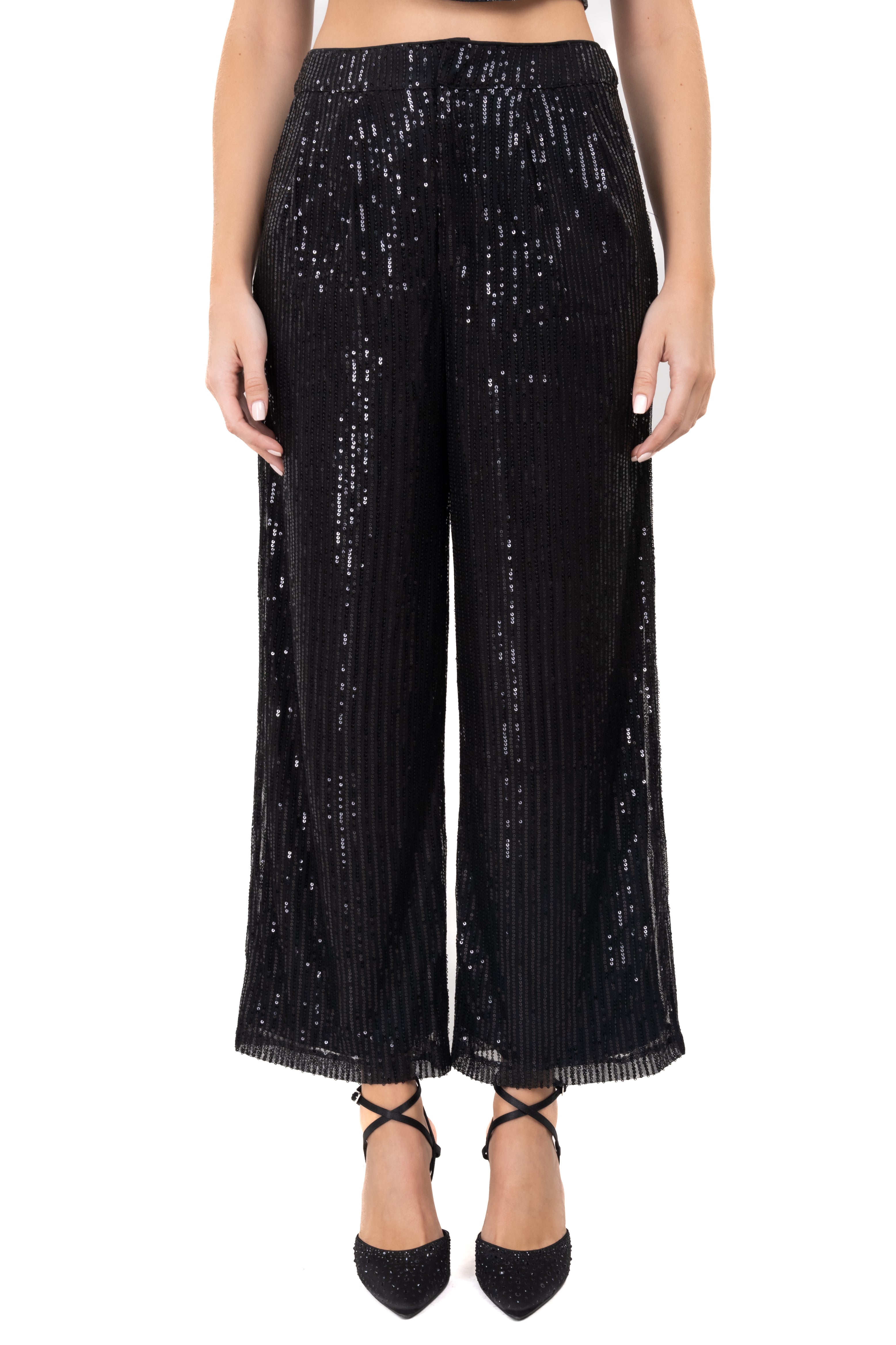 Straight sequin pants BLACK