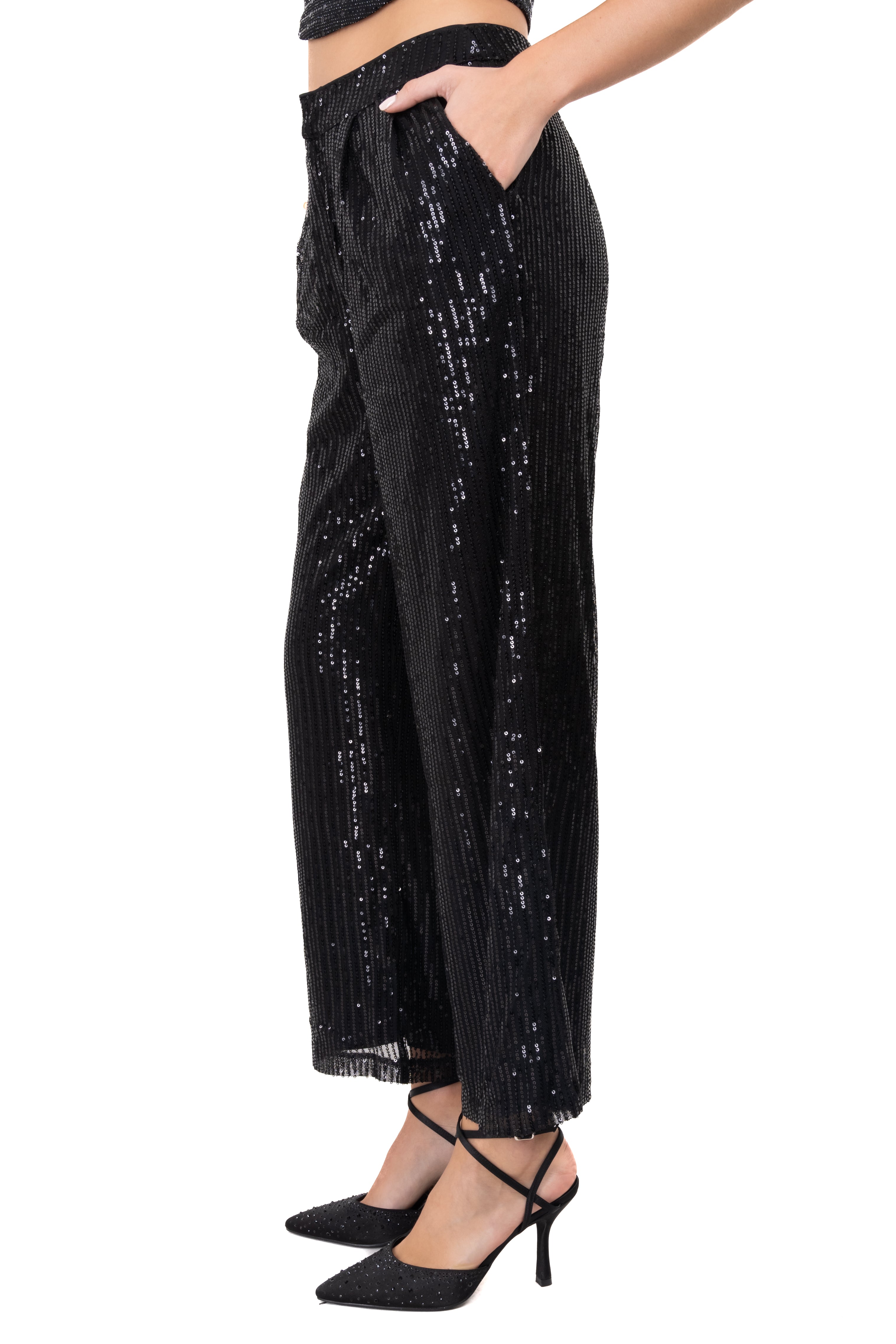 Straight sequin pants BLACK