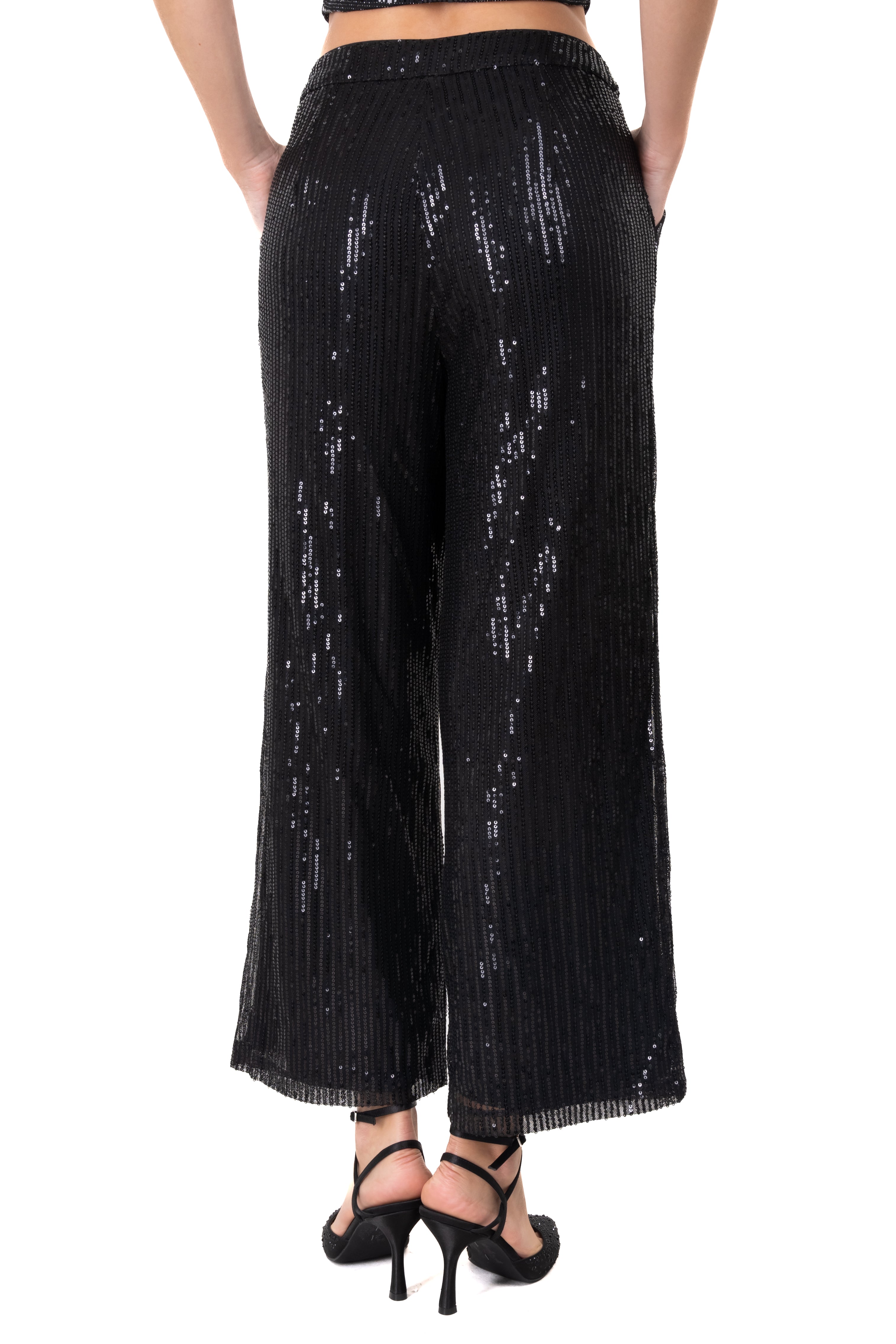 Straight sequin pants BLACK