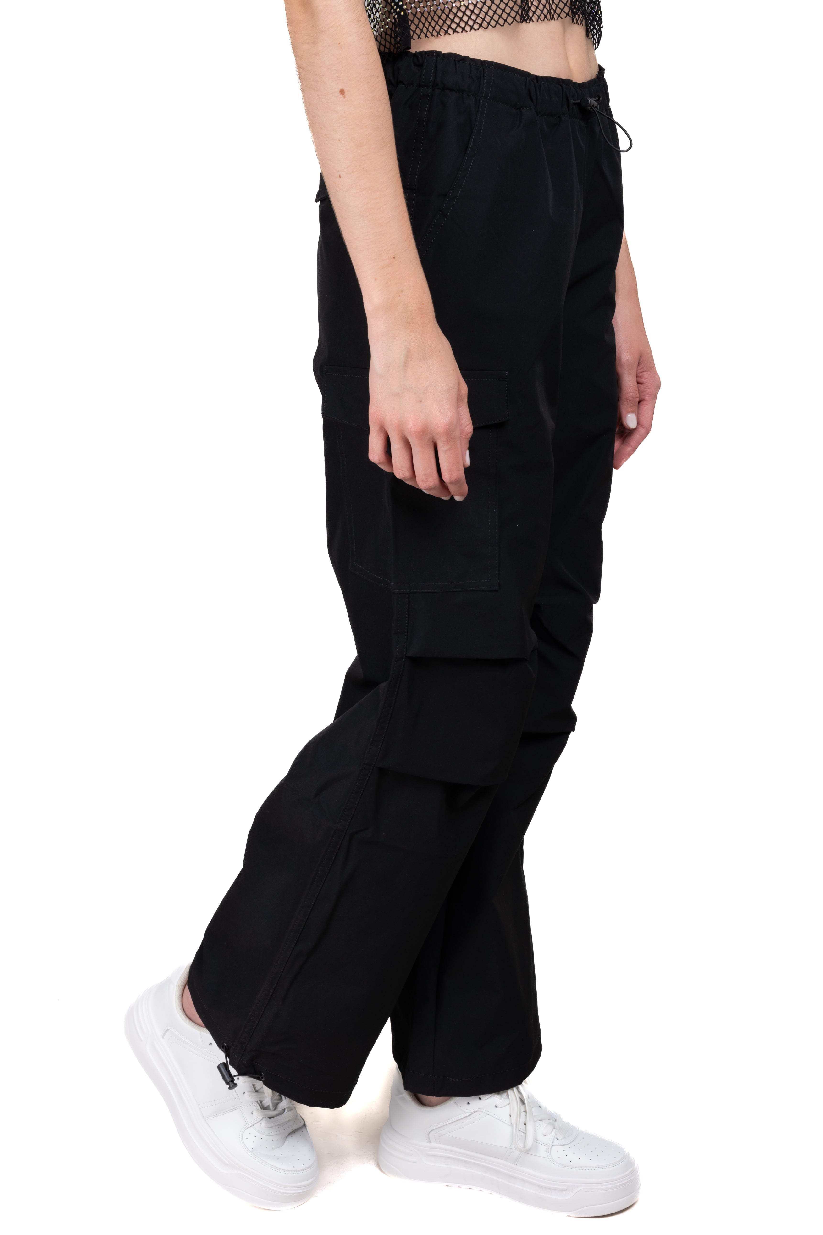 Parachute Elastic Waist Pants BLACK