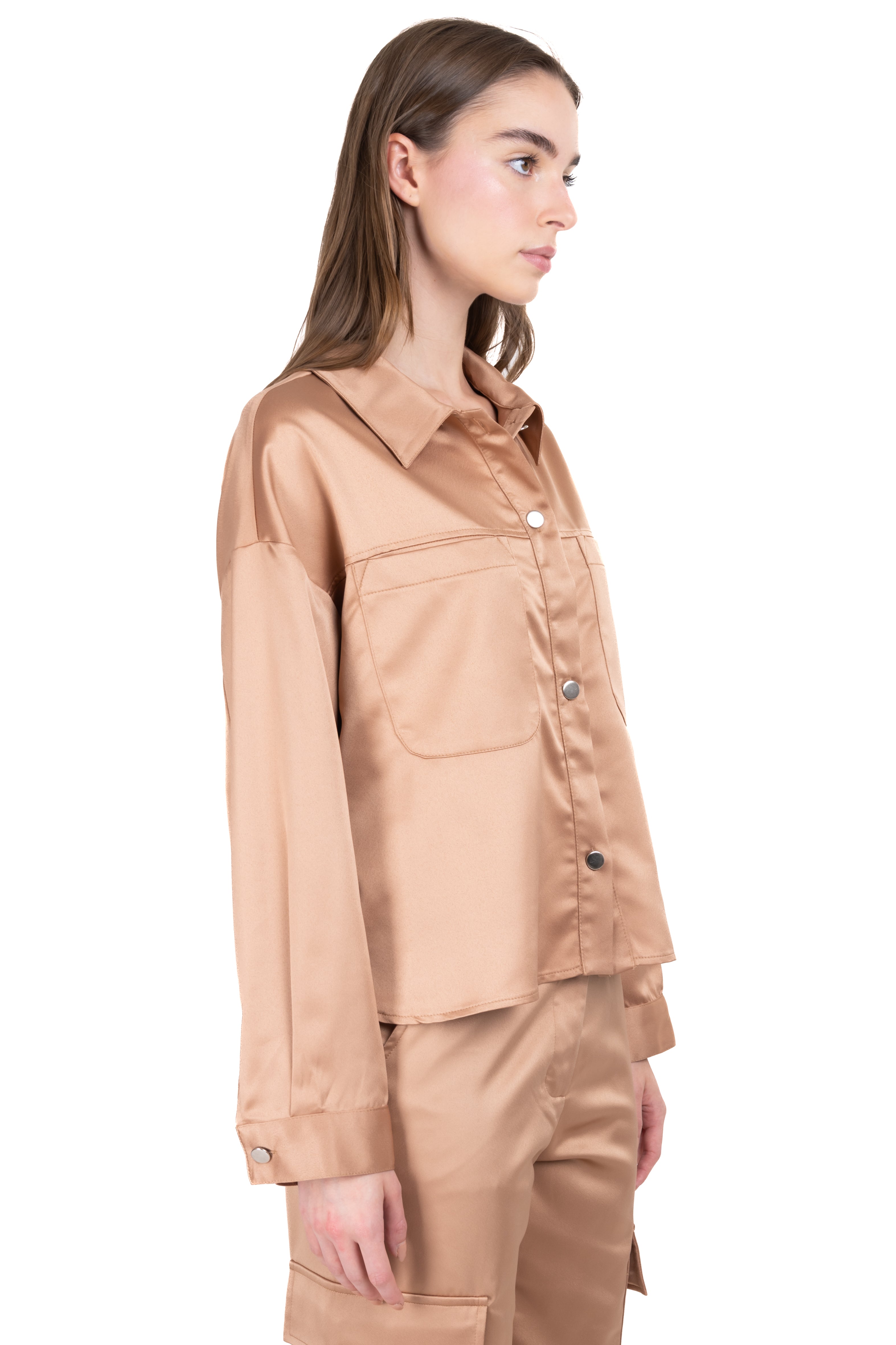 Satin shirt metal buttons Khaki