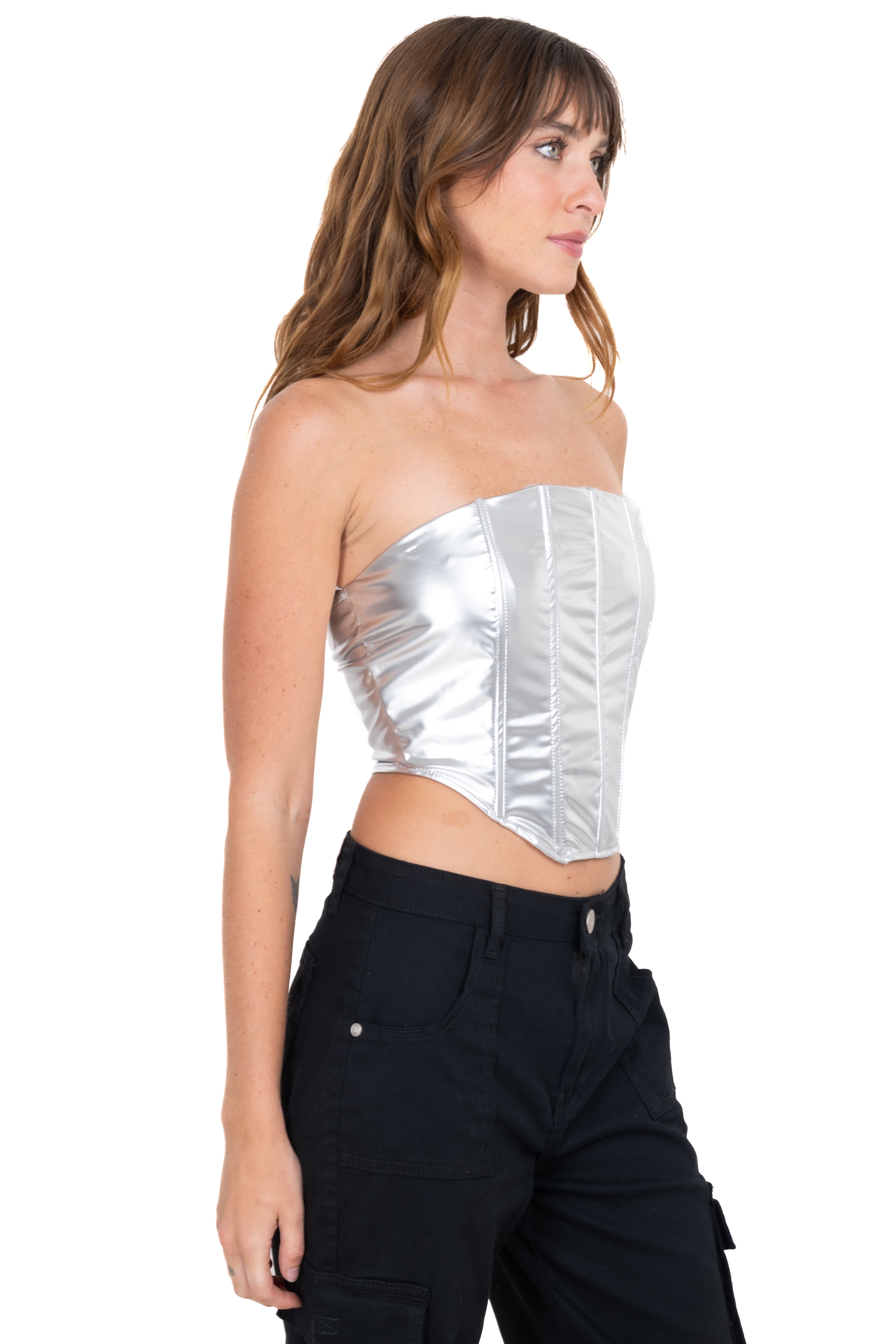 Corset metalizado efecto piel PLATA