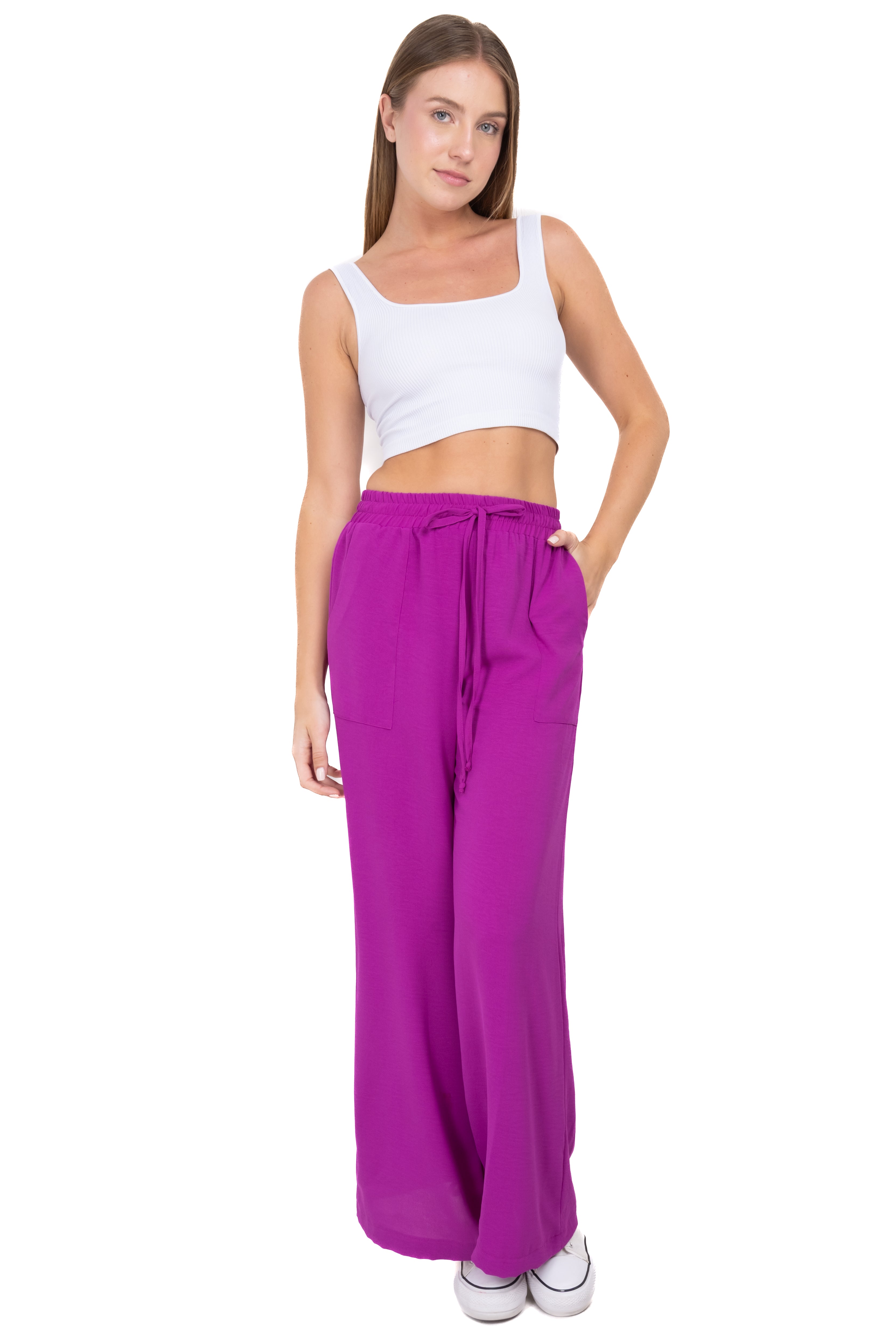 Broad monochor pants bags Bright purple