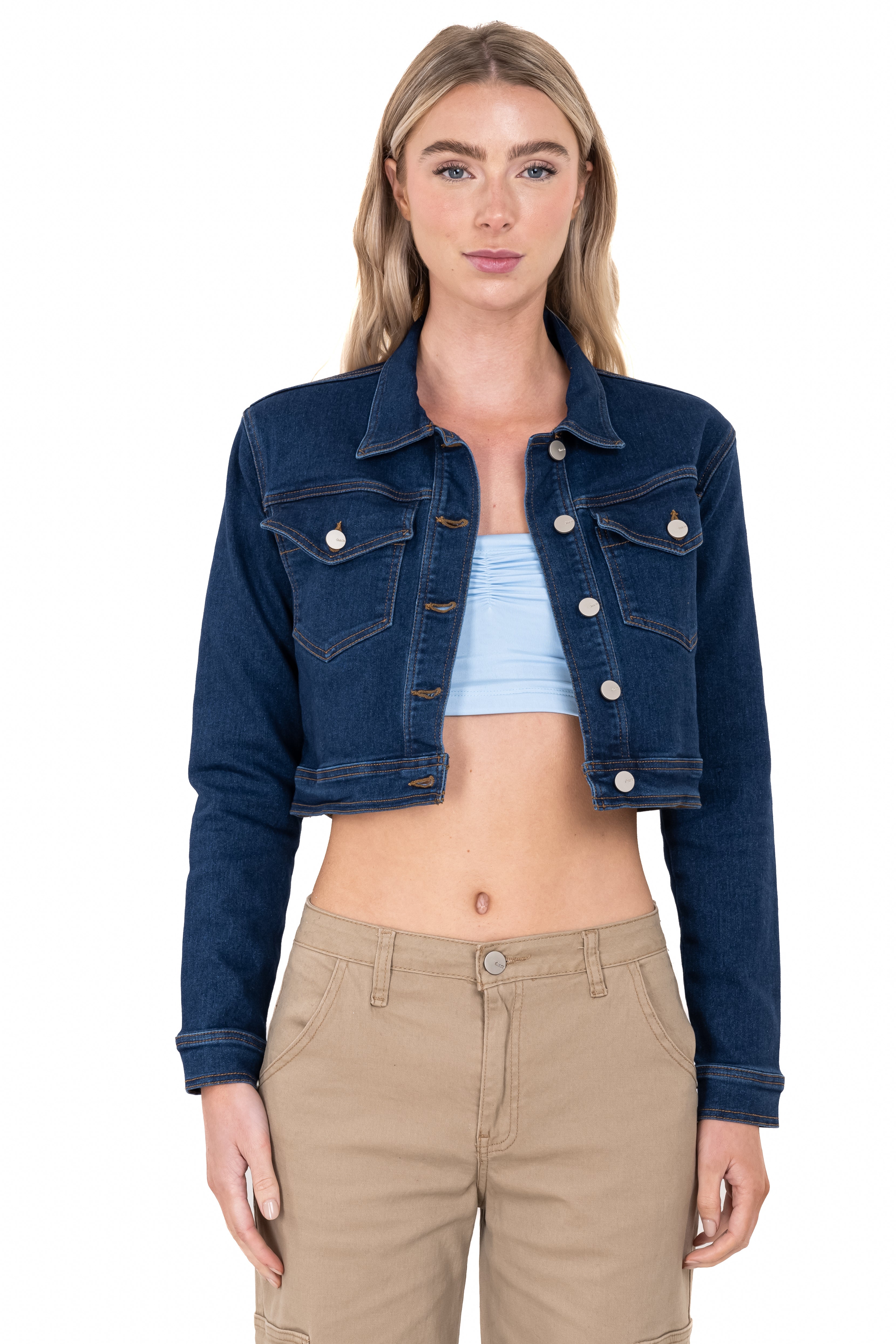 Chamarra crop denim bolsillos DARK WASH