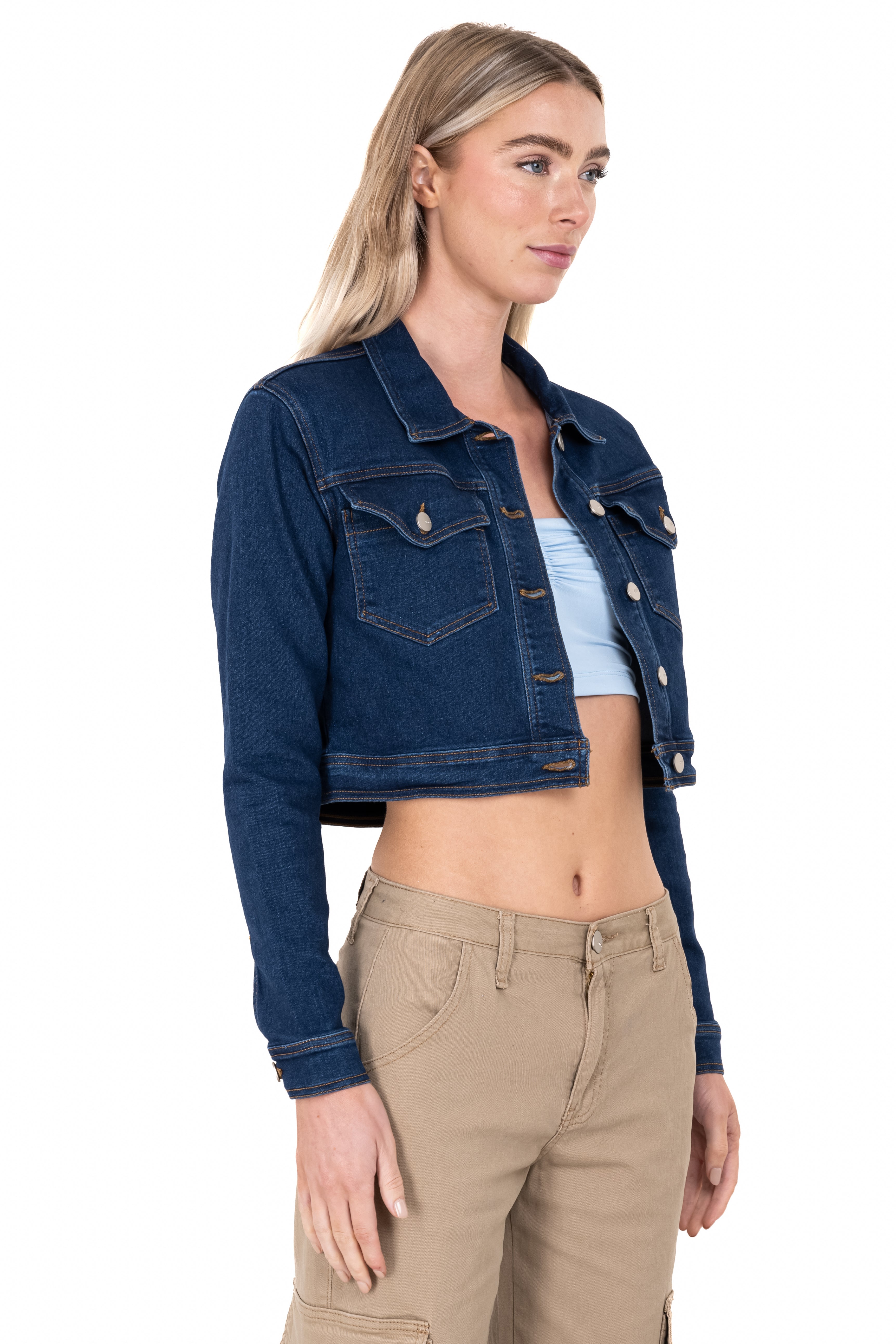 Chamarra crop denim bolsillos DARK WASH