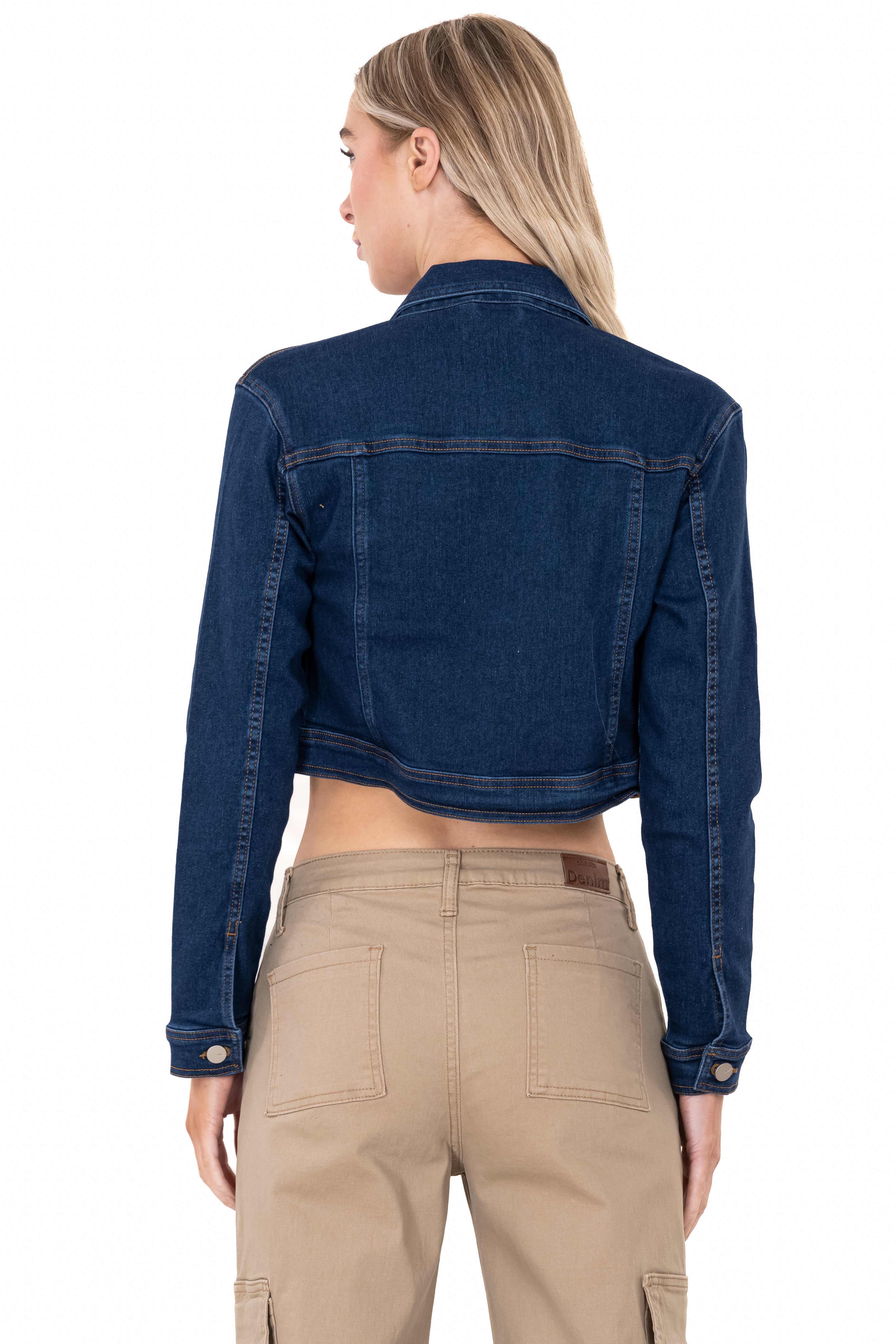 Chamarra crop denim bolsillos DARK WASH