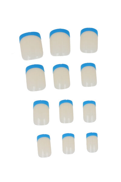 Set 12 uñas cuadradas francesas AZUL