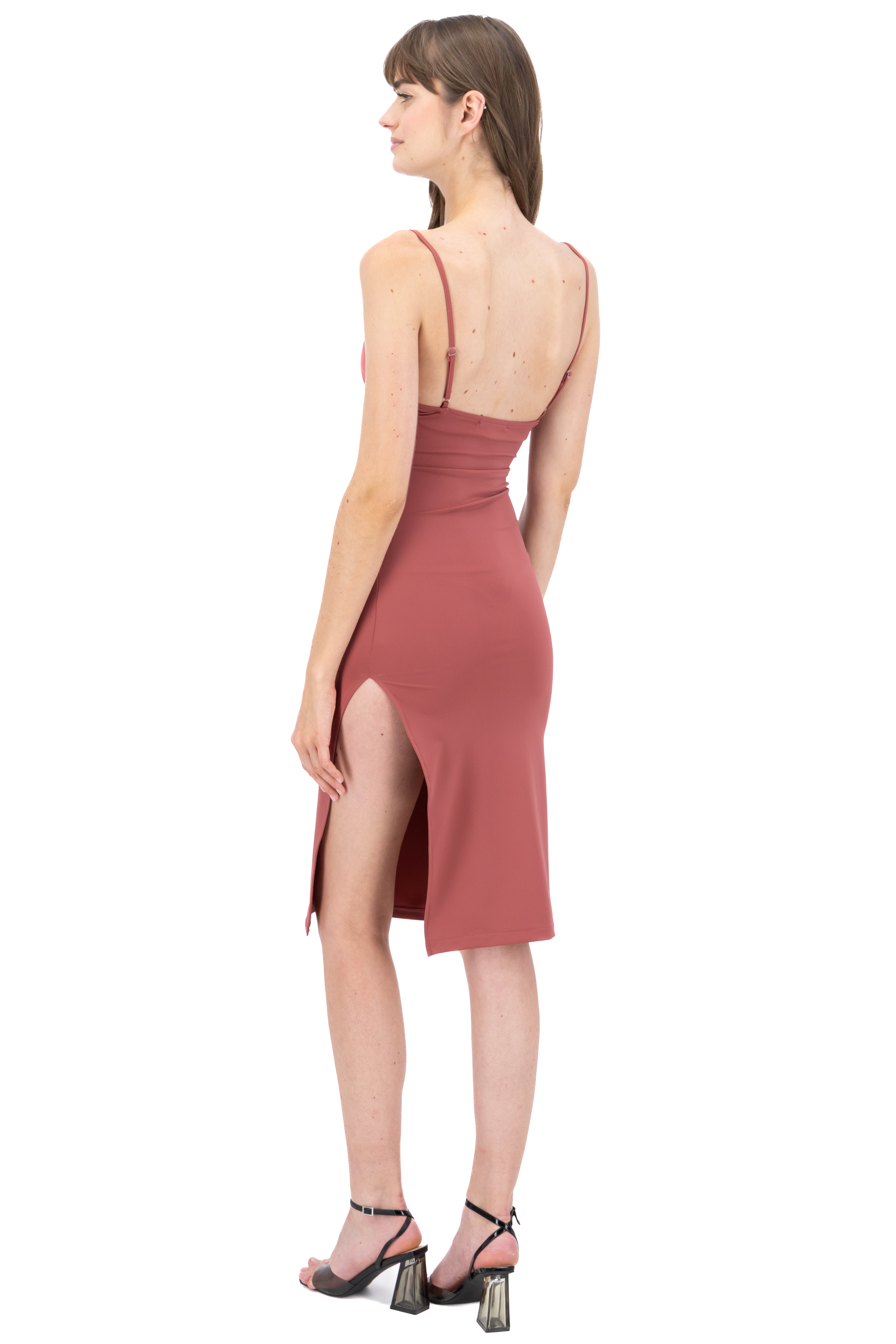 Vestido midi tirantes detalle busto PALO DE ROSA