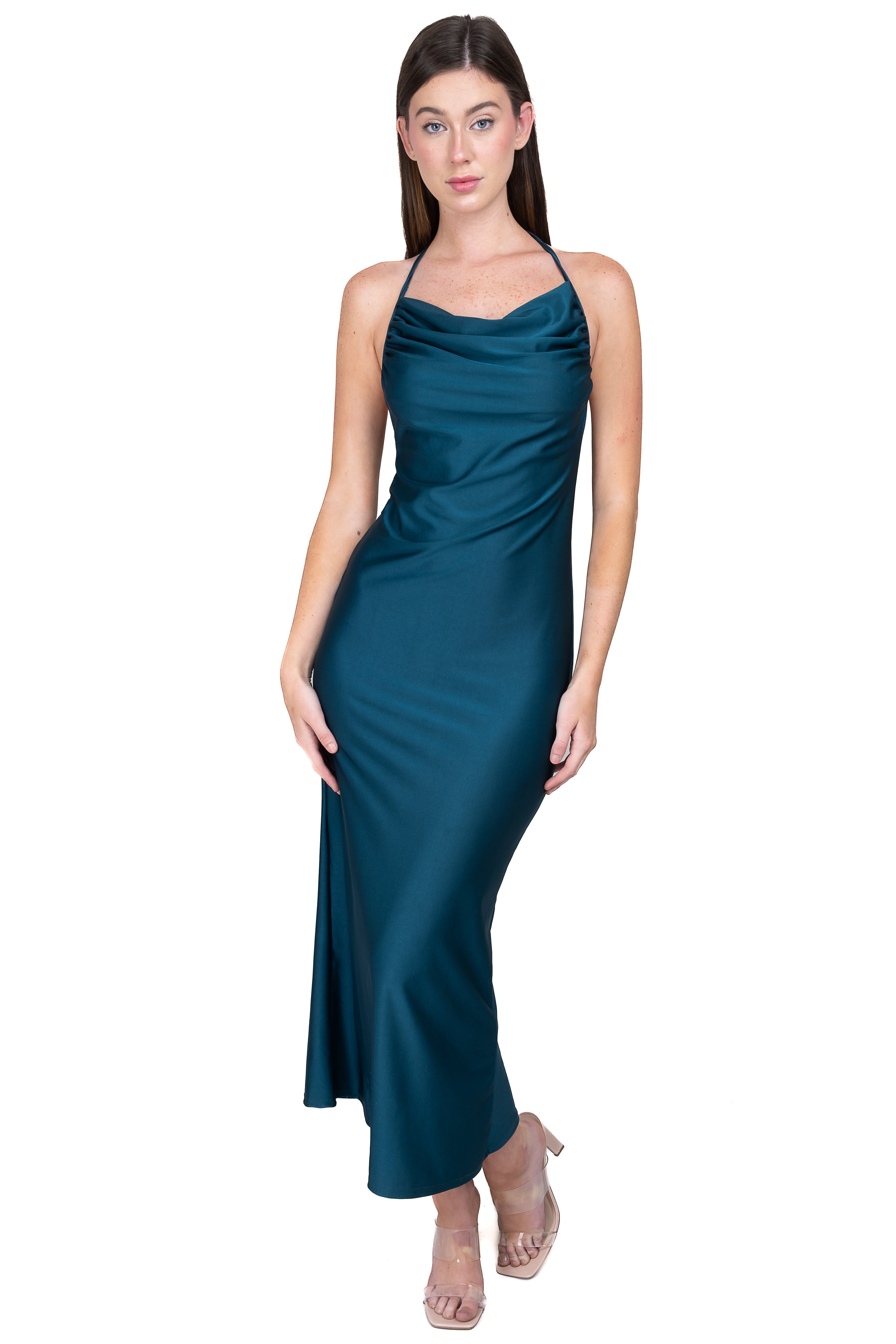 Vestido maxi bodycon fruncido VERDE BOTELLA