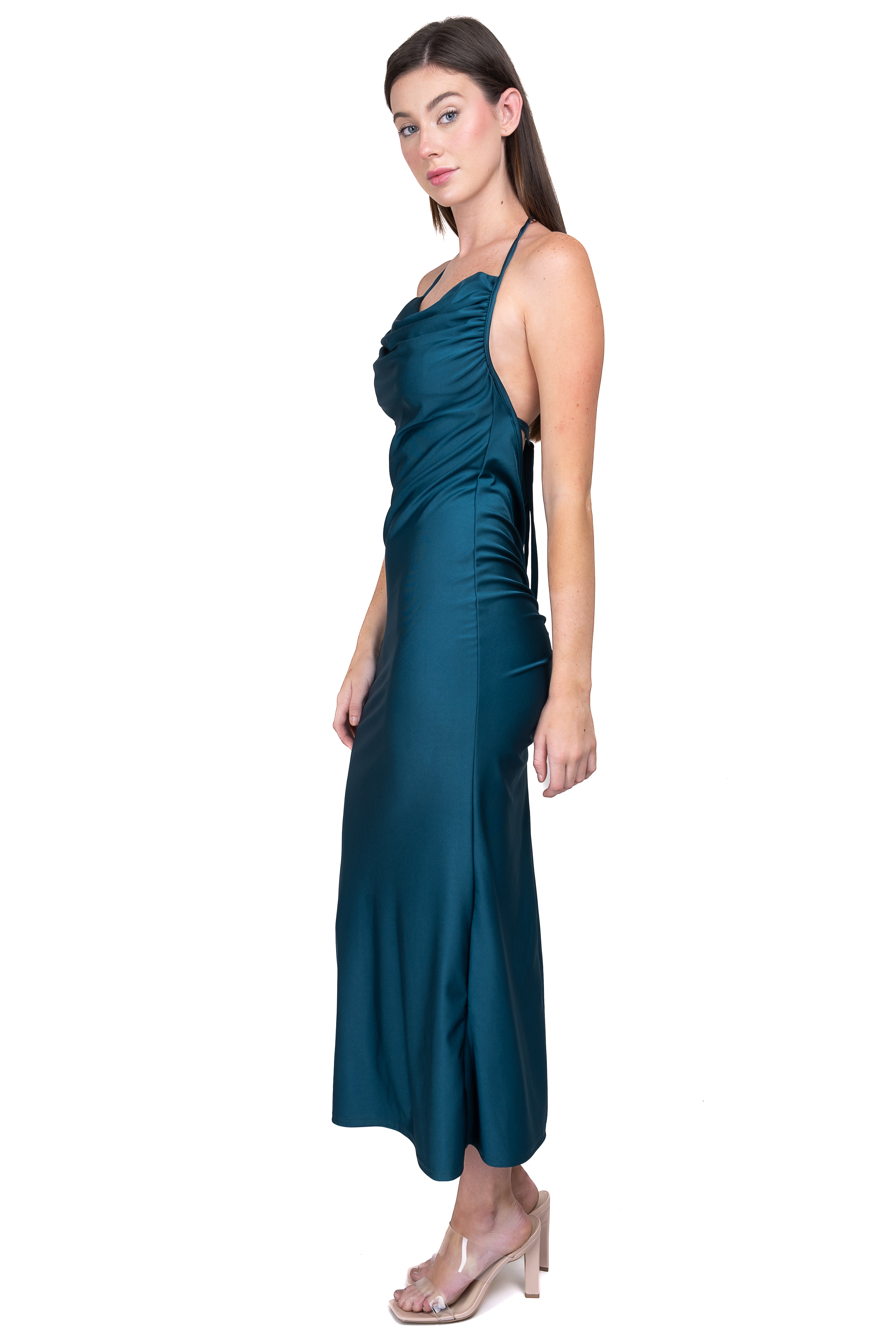 Vestido maxi bodycon fruncido VERDE BOTELLA