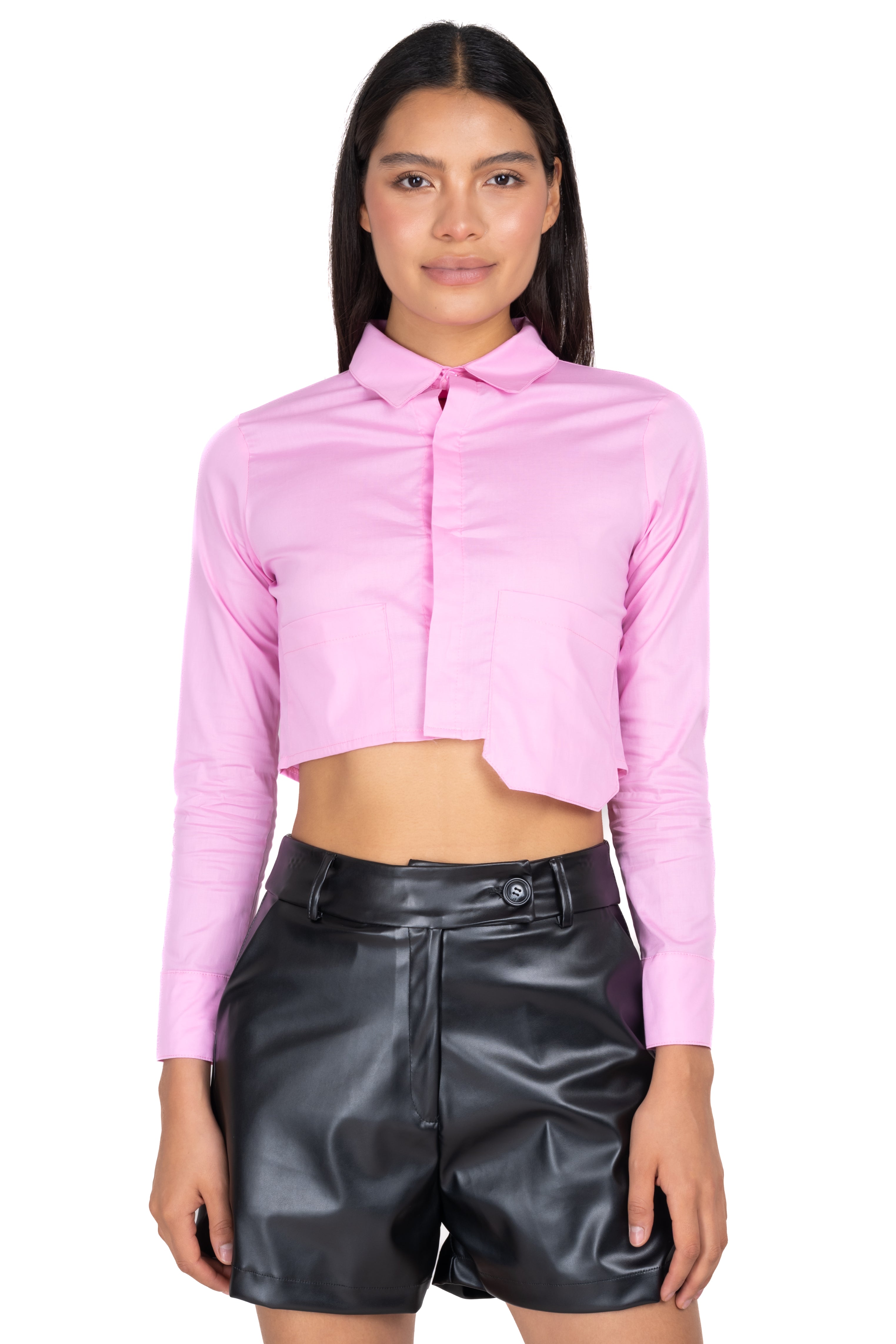 Camisa crop bolsillos asimétricos ROSA