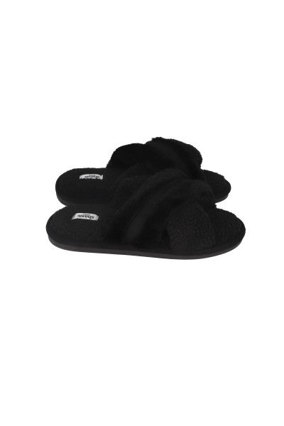 Pantunflas sherpa cintas cruzadas NEGRO