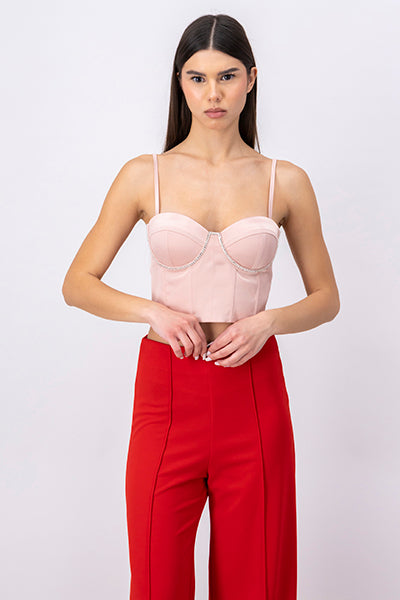 Corset Tirantes Copas Brillos PALO DE ROSA