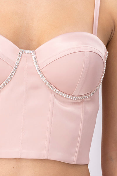 Corset Tirantes Copas Brillos PALO DE ROSA