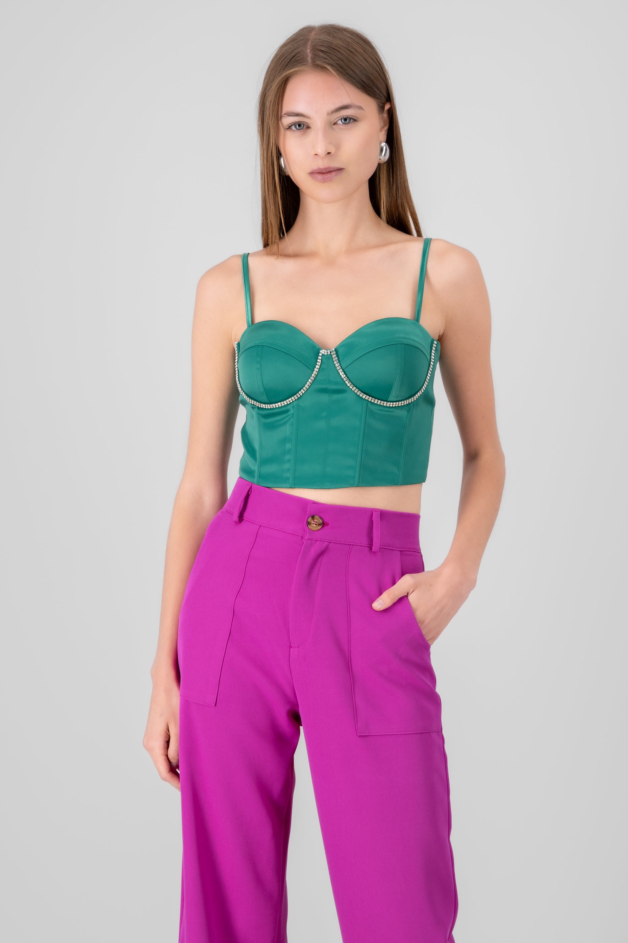 Corset Tirantes Copas Brillos VERDE