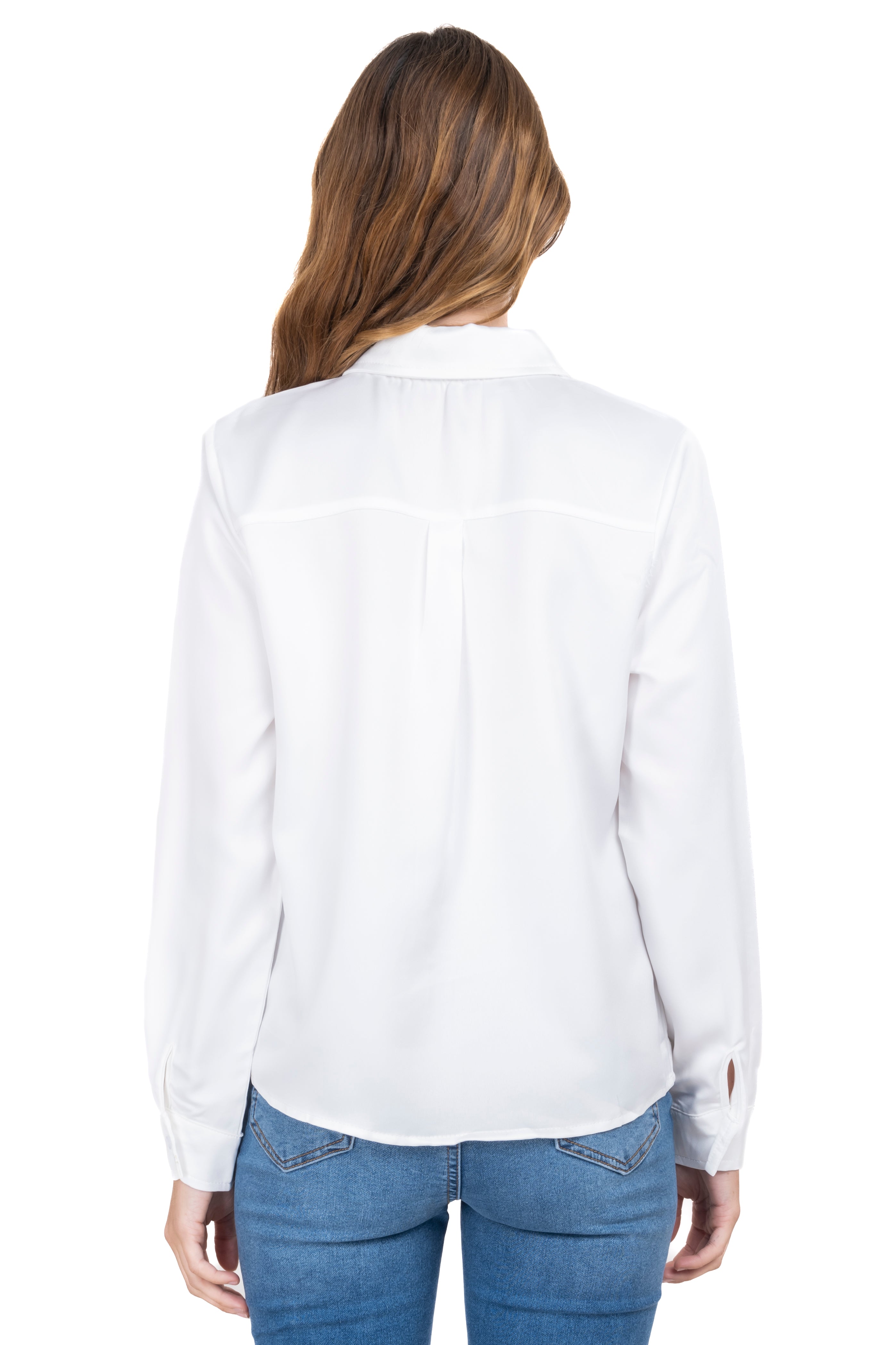 Satin shirt flap pockets WHITE