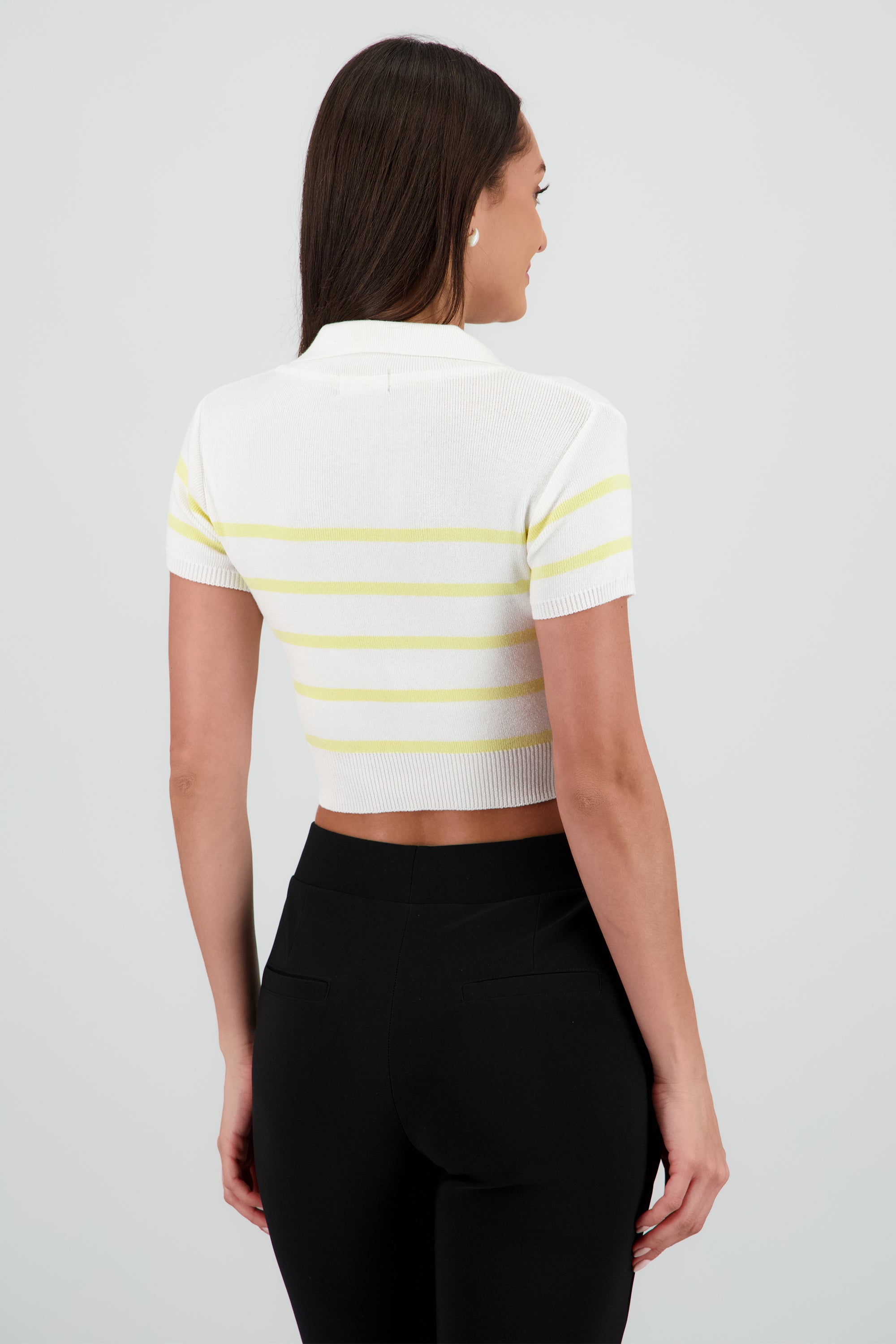 Top tejido cuello polo rayas AMARILLO