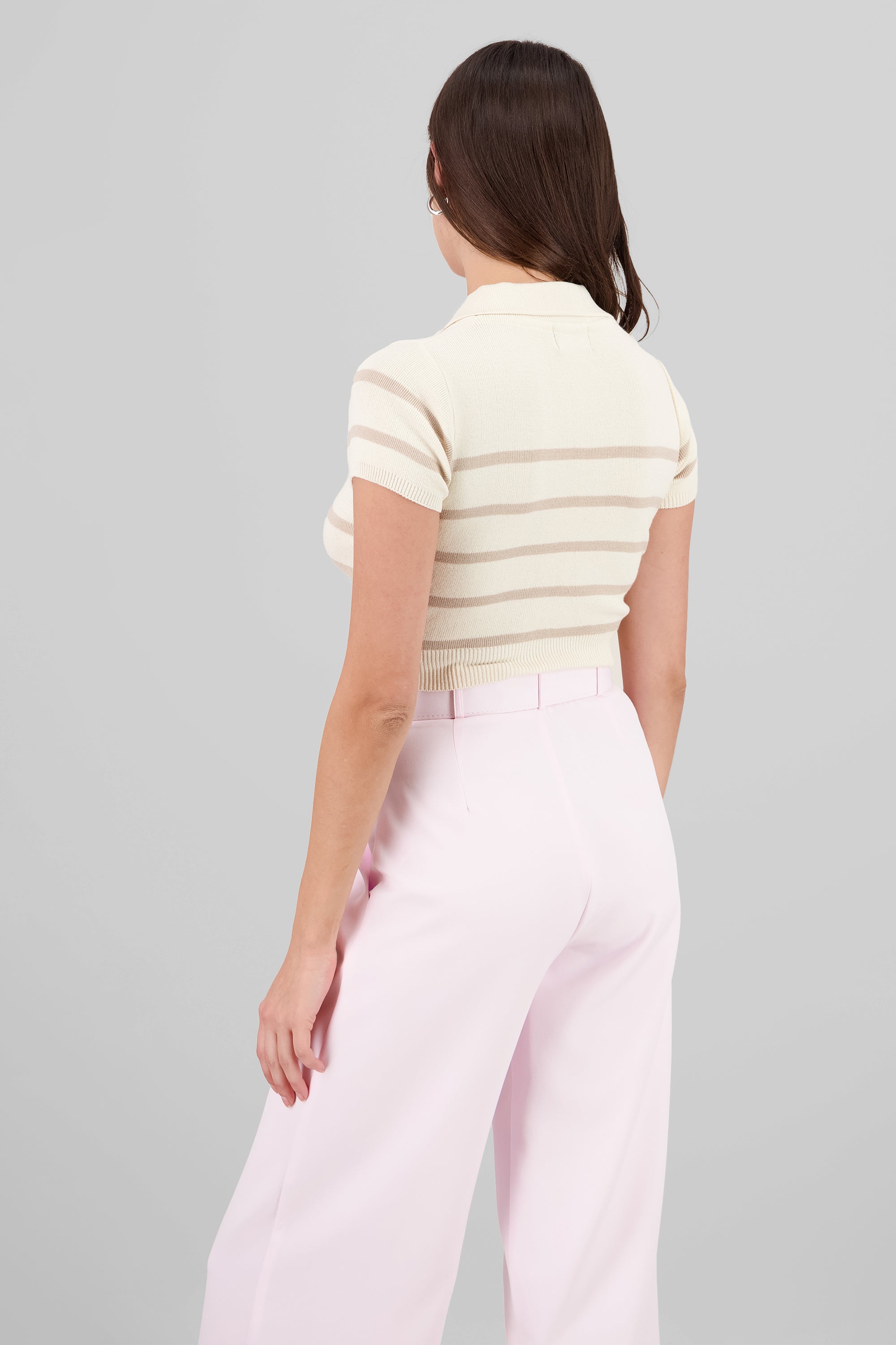 Top tejido cuello polo rayas KHAKI