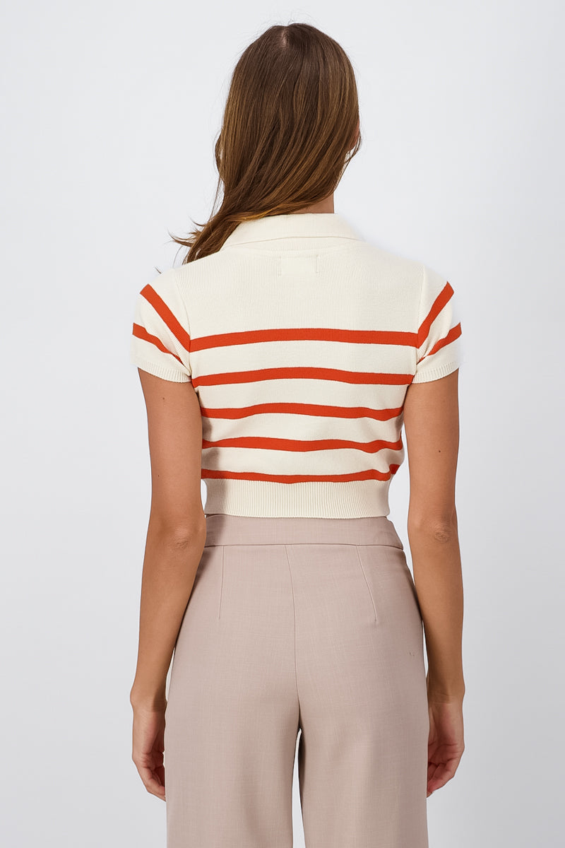 Top tejido cuello polo rayas NARANJA