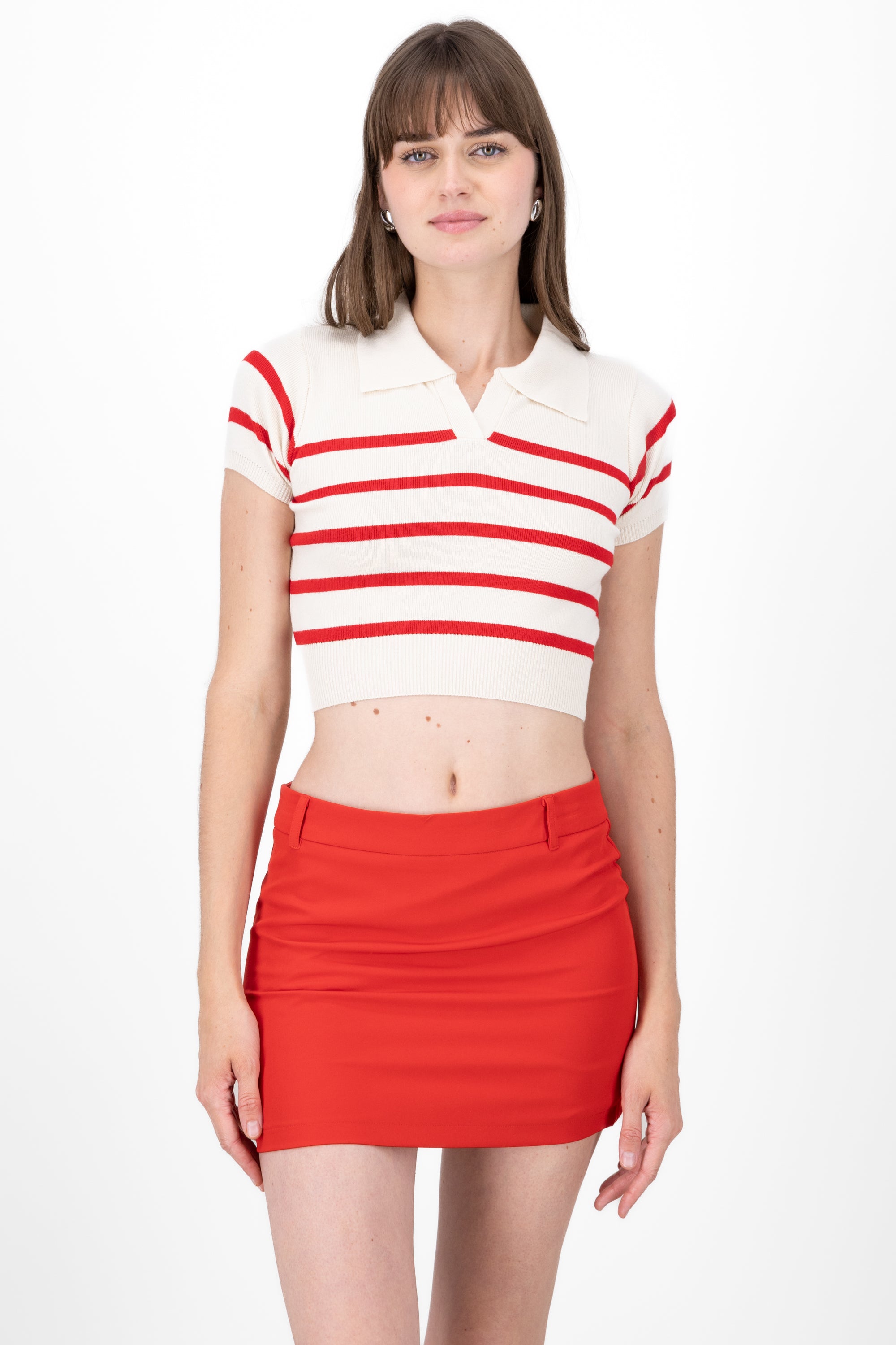 Top tejido cuello polo rayas ROJO