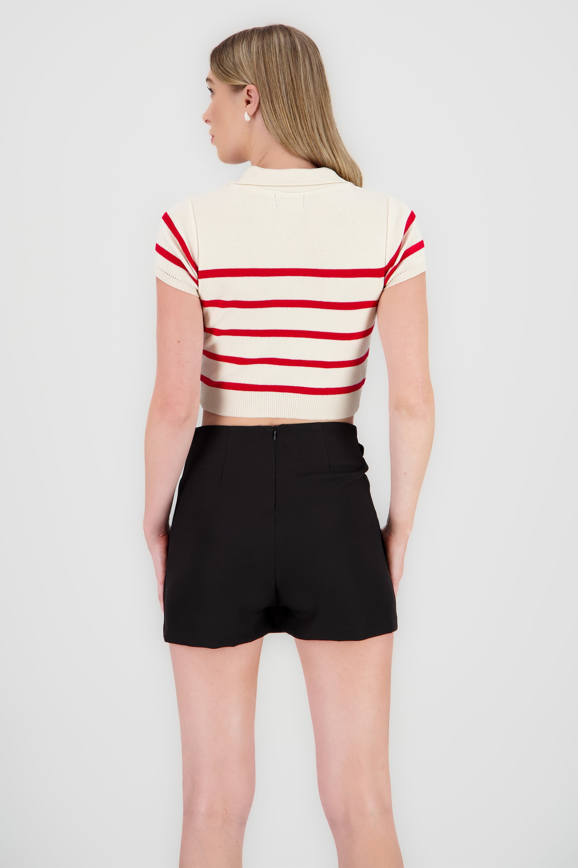 Top tejido cuello polo rayas ROJO CEREZA