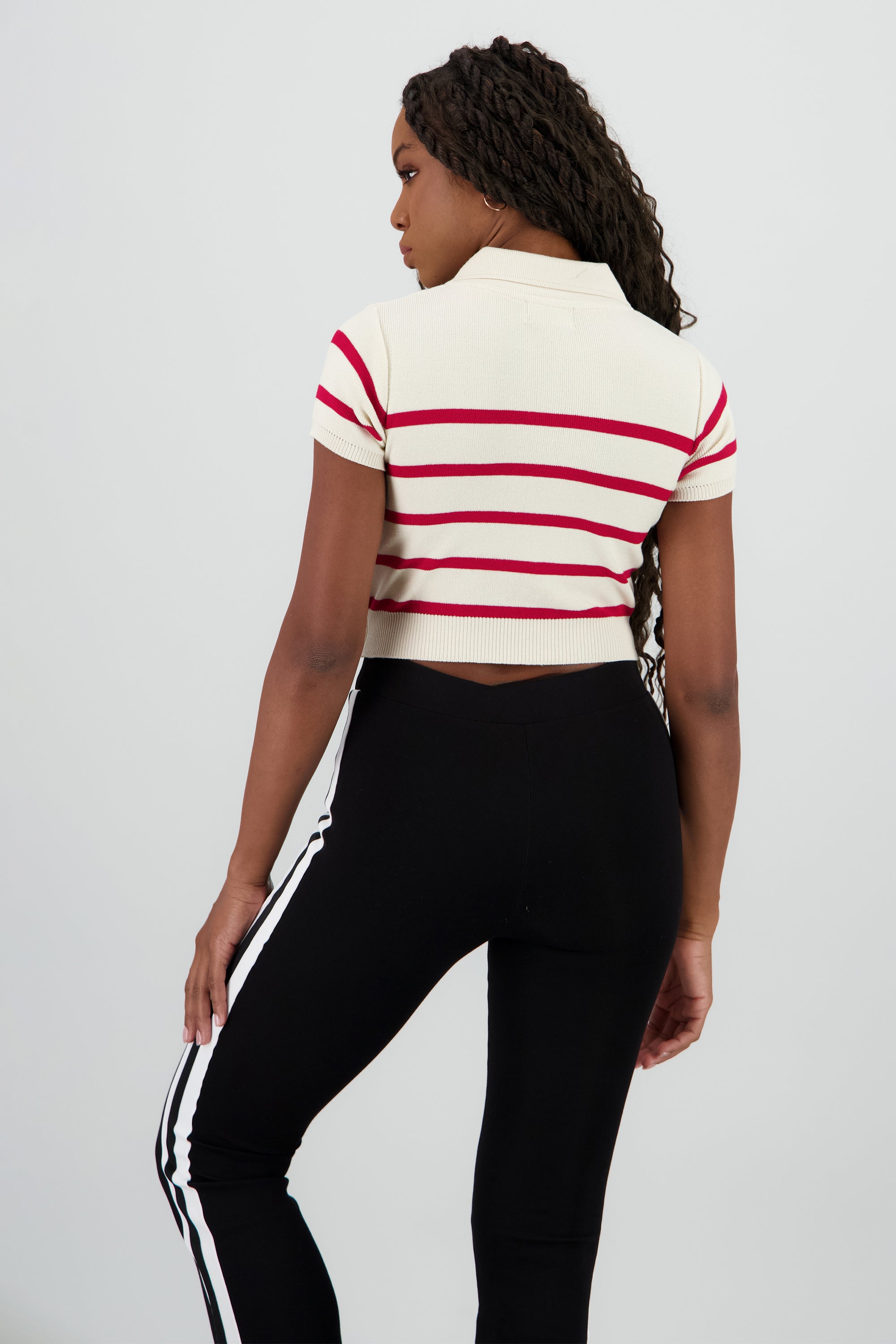 Top tejido cuello polo rayas ROJO COMBO
