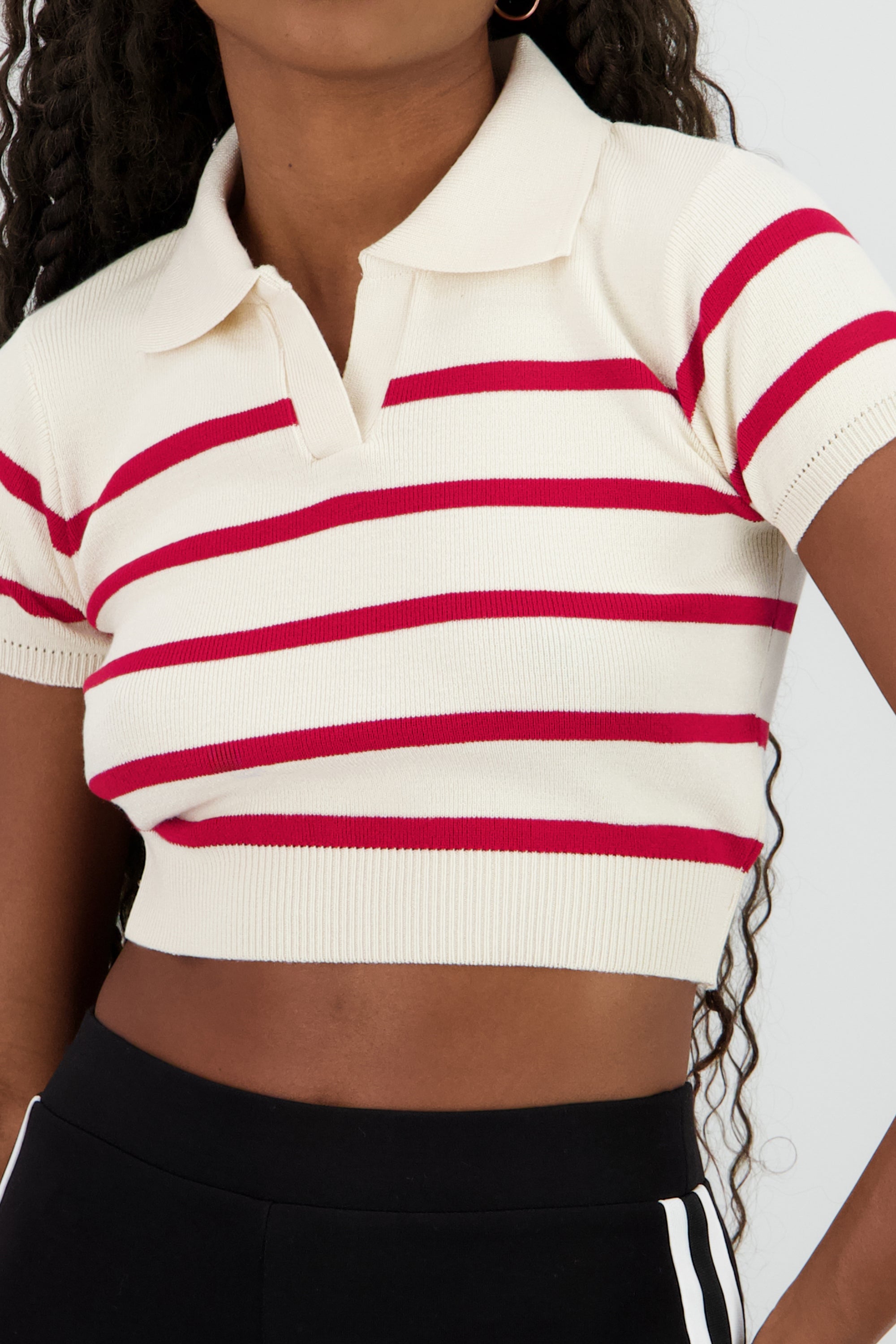 Top tejido cuello polo rayas ROJO COMBO
