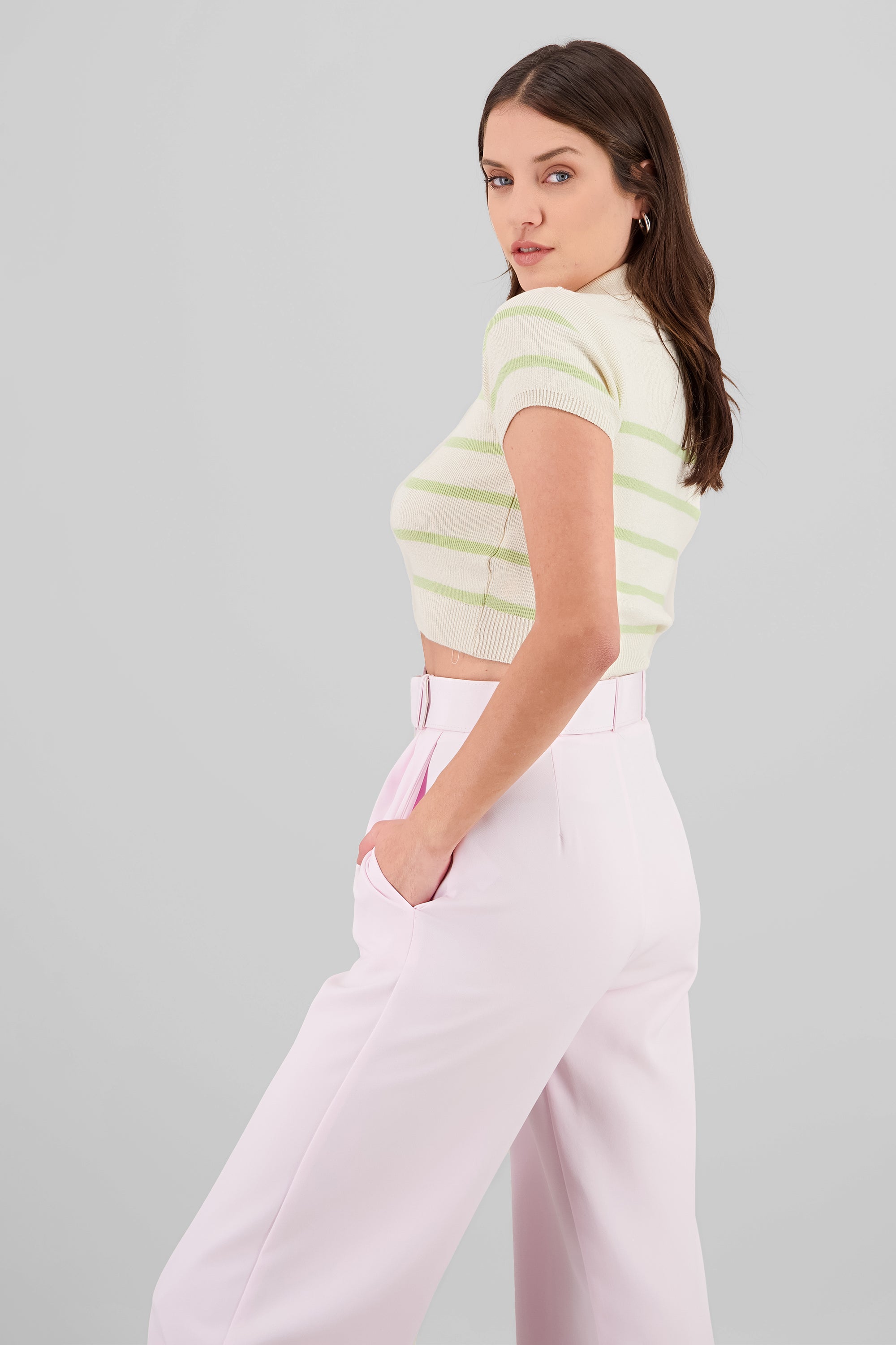 Top tejido cuello polo rayas VERDE