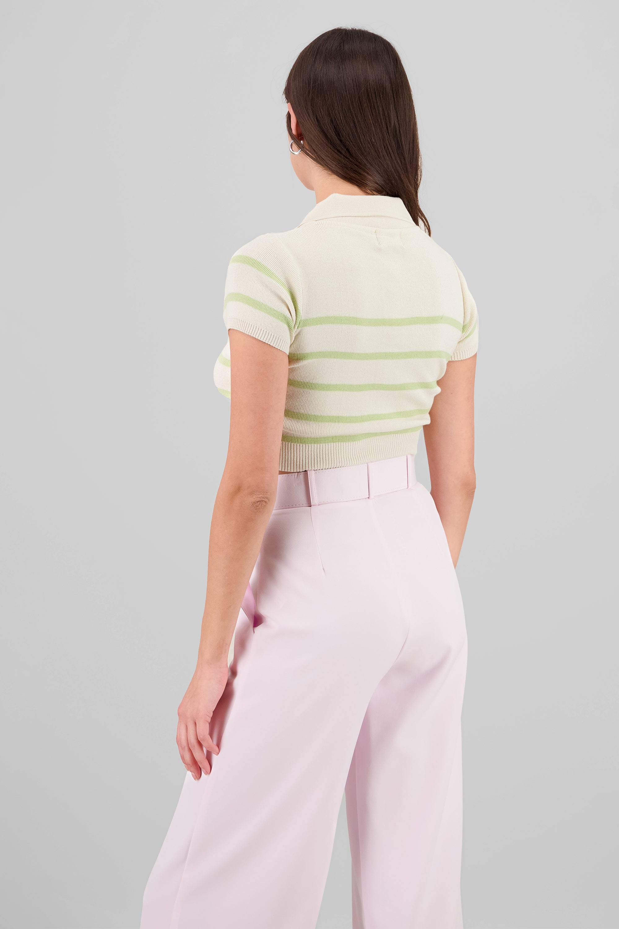 Top tejido cuello polo rayas VERDE