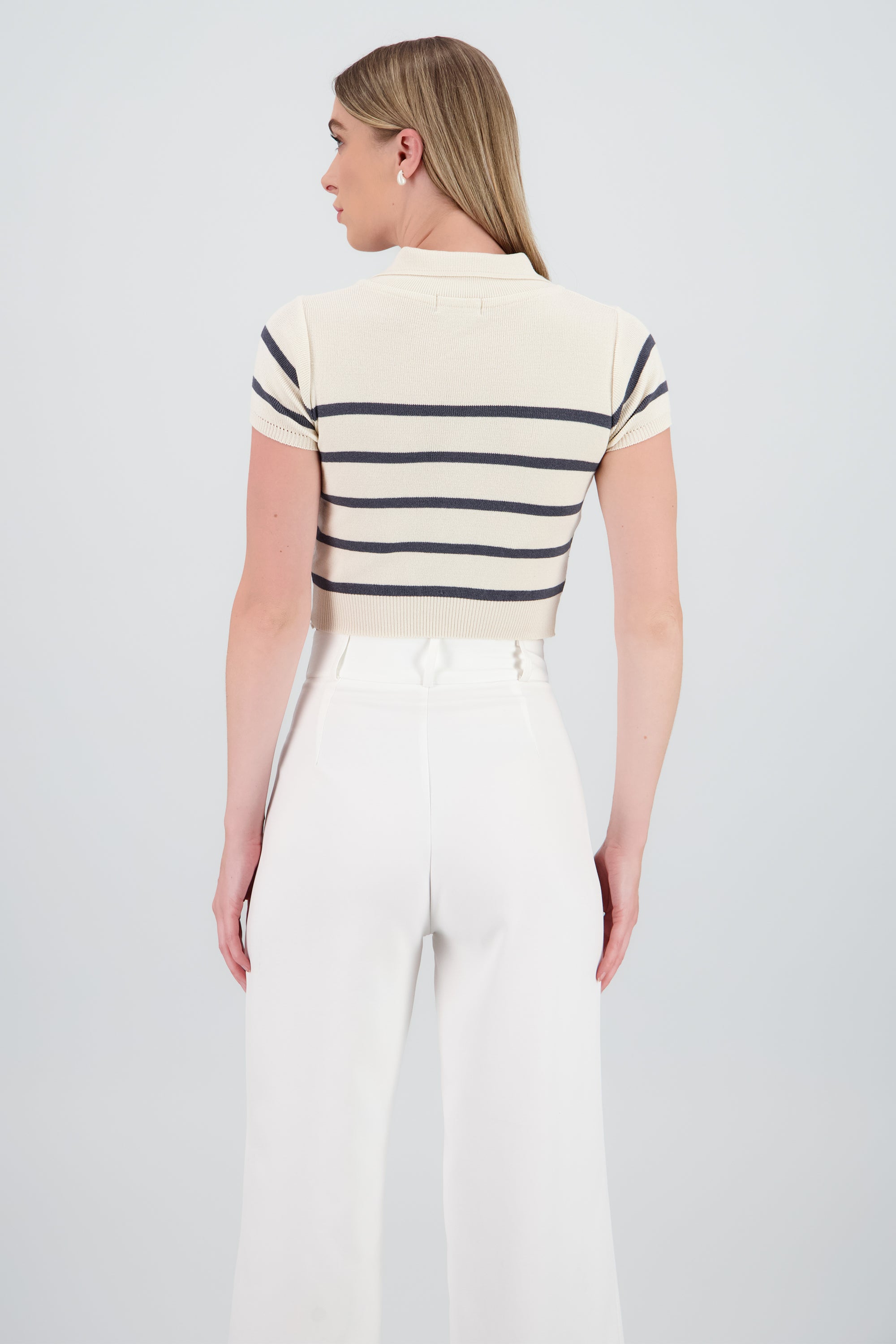 Top tejido cuello polo rayas GRIS OBSCURO