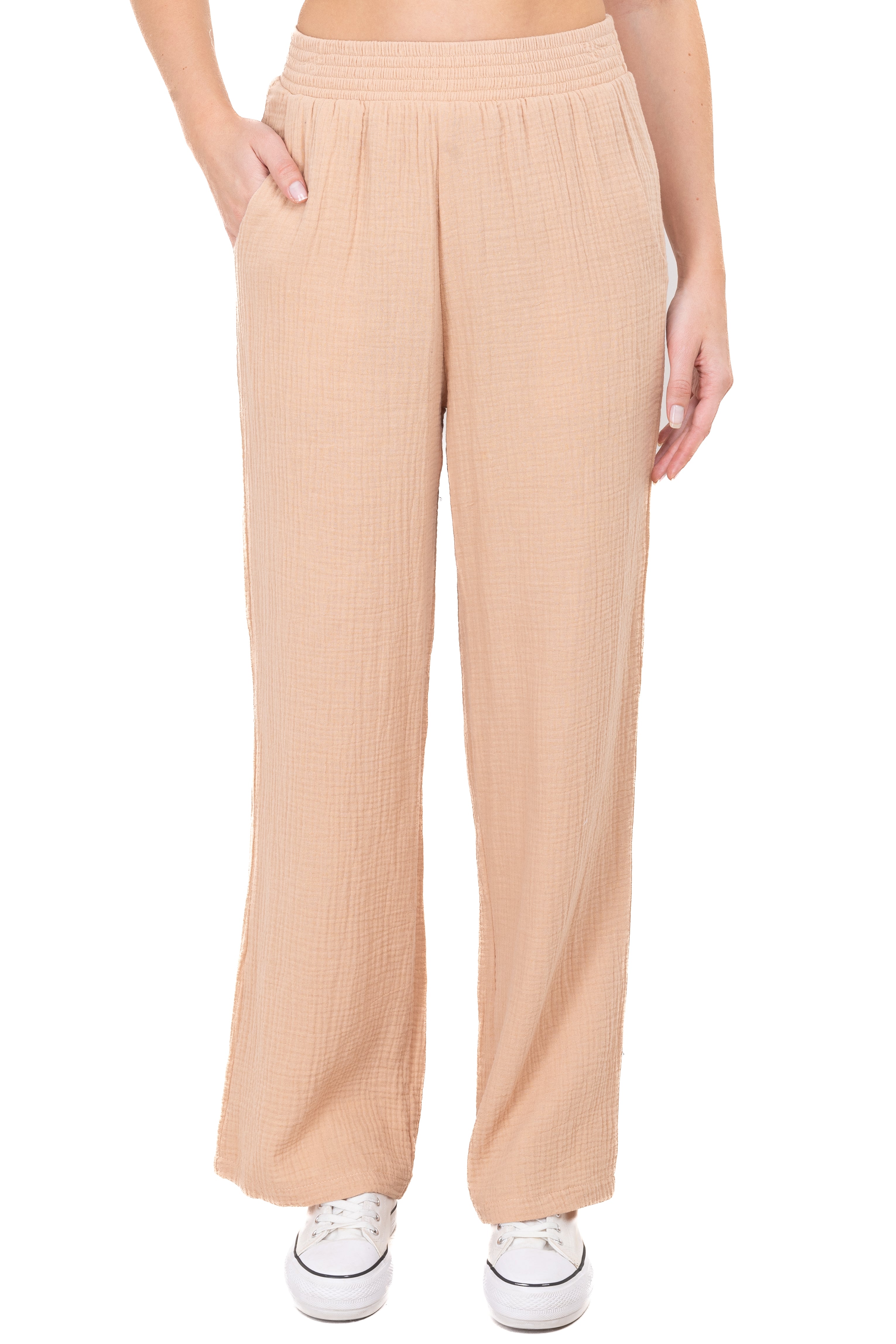 Texturized straight pants Khaki