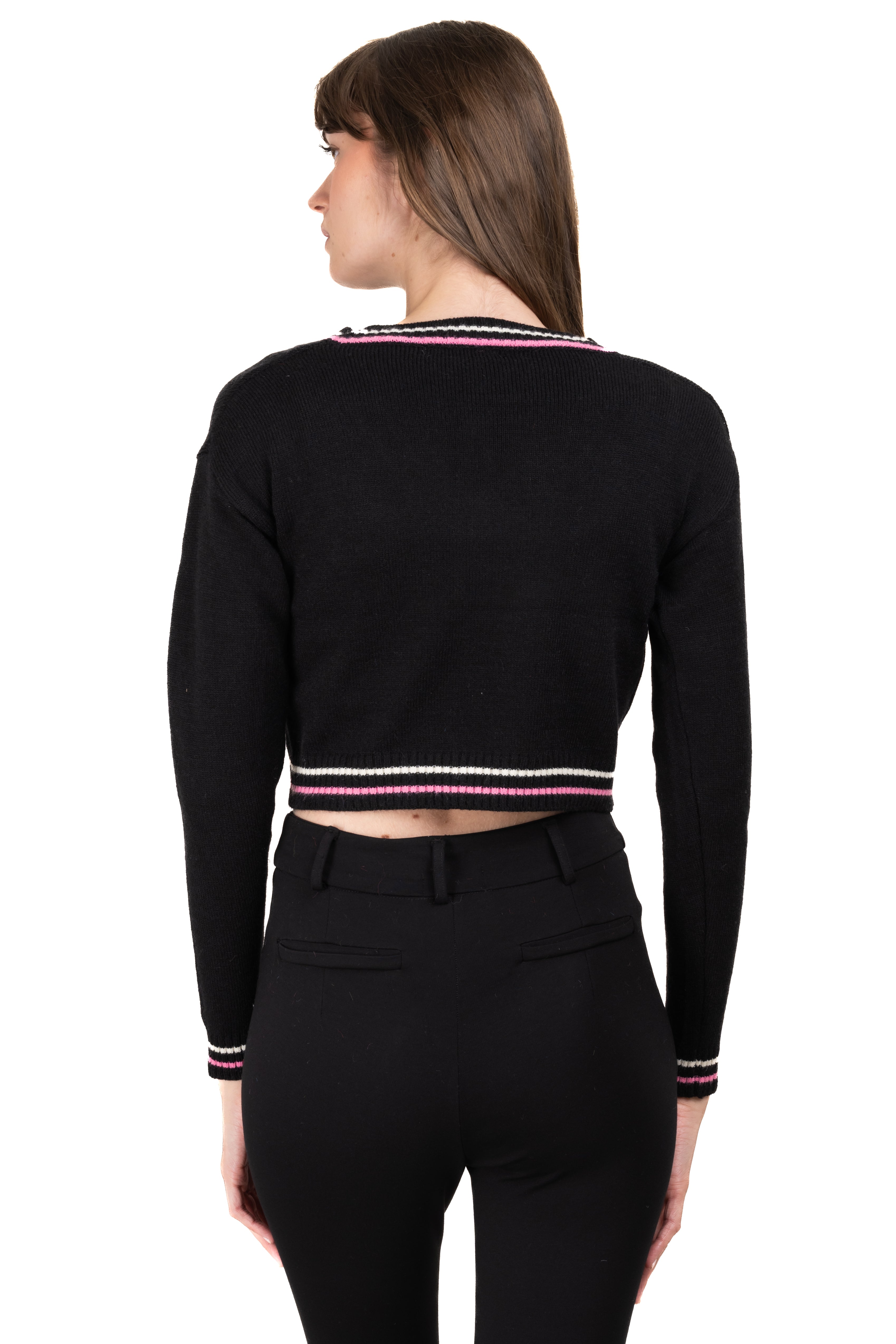 Varsity crop patch sweater BLACK