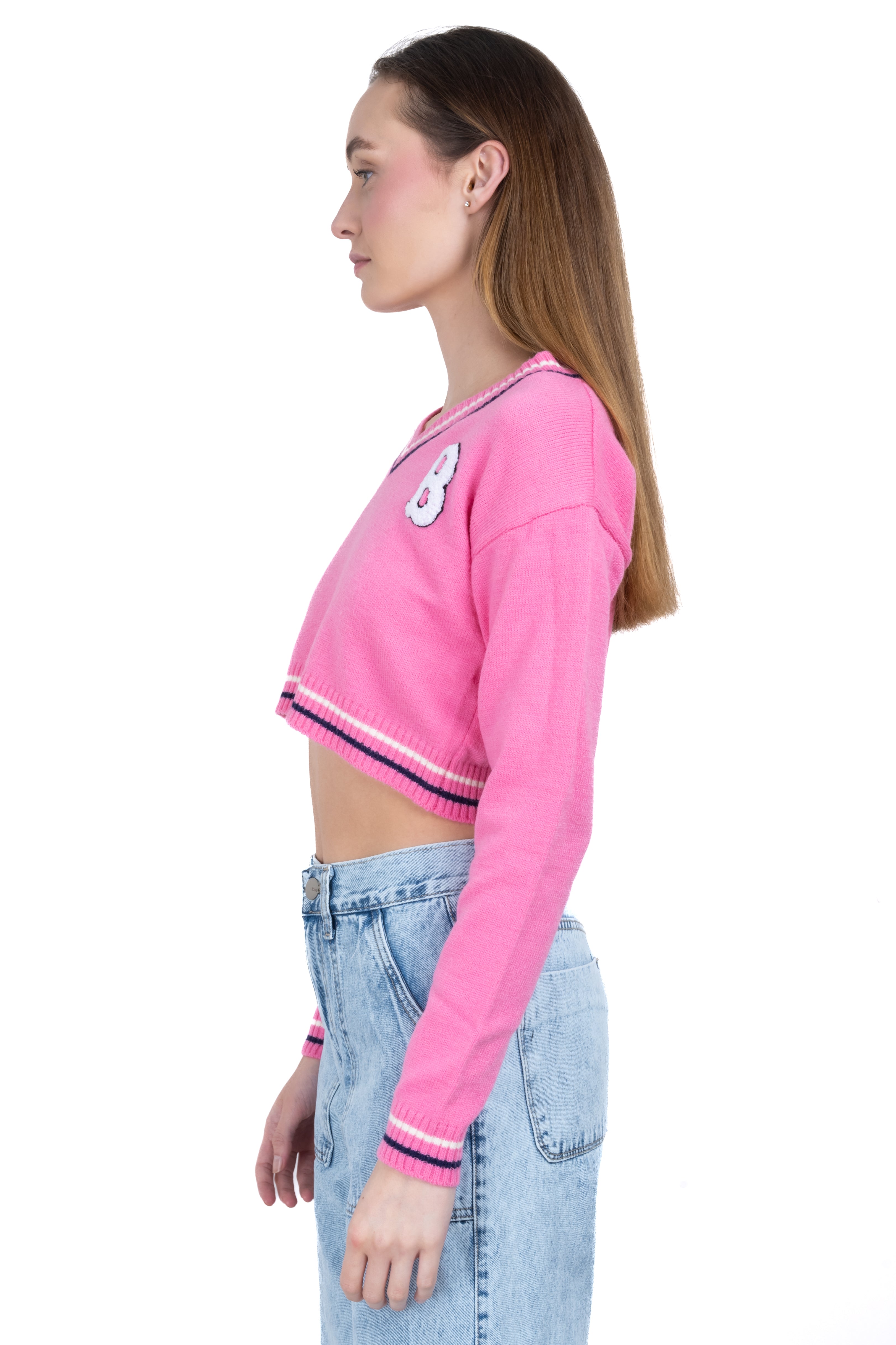 Varsity crop patch sweater PINK