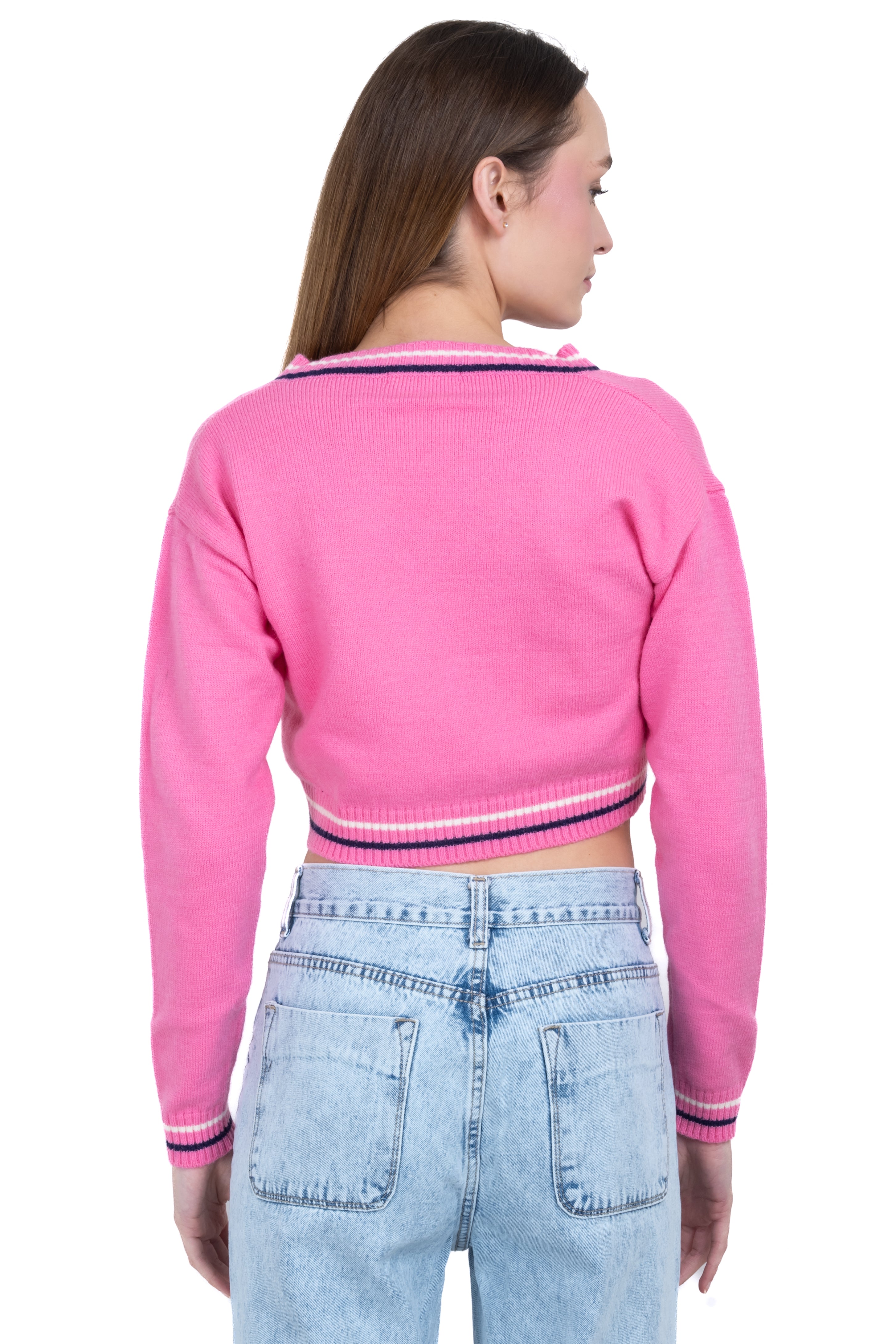 Varsity crop patch sweater PINK